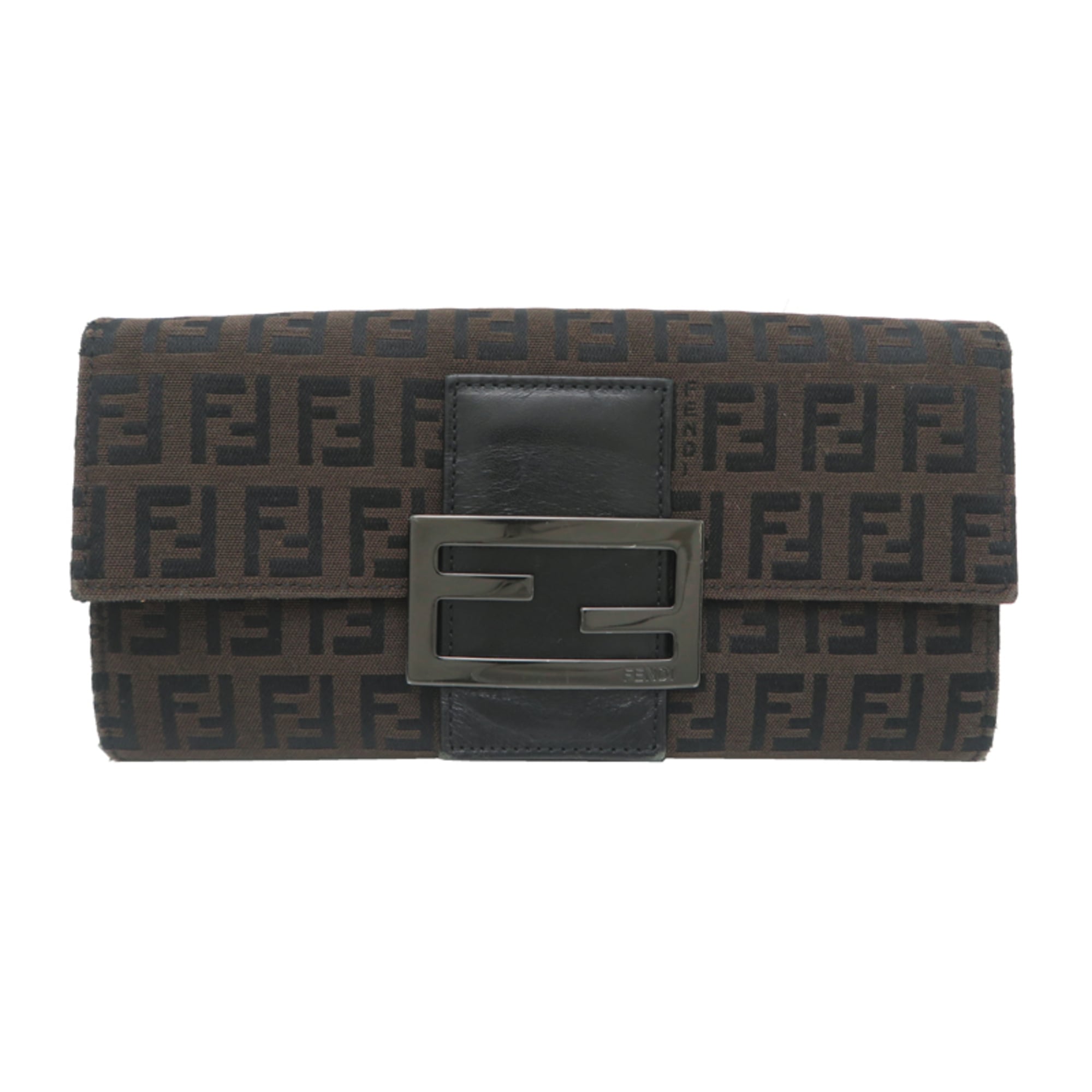 Fendi Brown Canvas Leather Long Wallet (Bi-Fold) (Pre-Owned)
