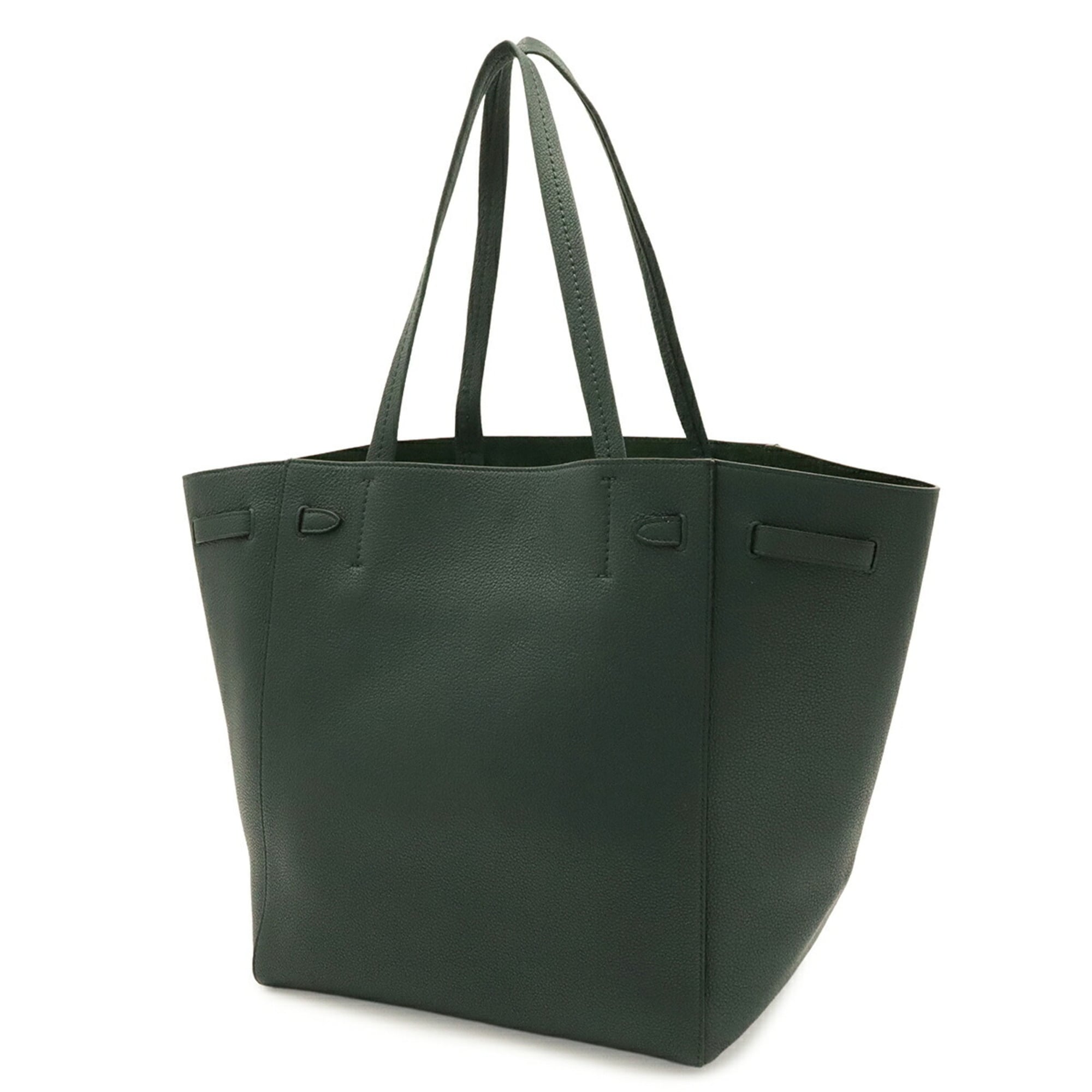 Celine Cabas Dark Green Leather Shoulder Bag Tote Bag (Pre-Owned)