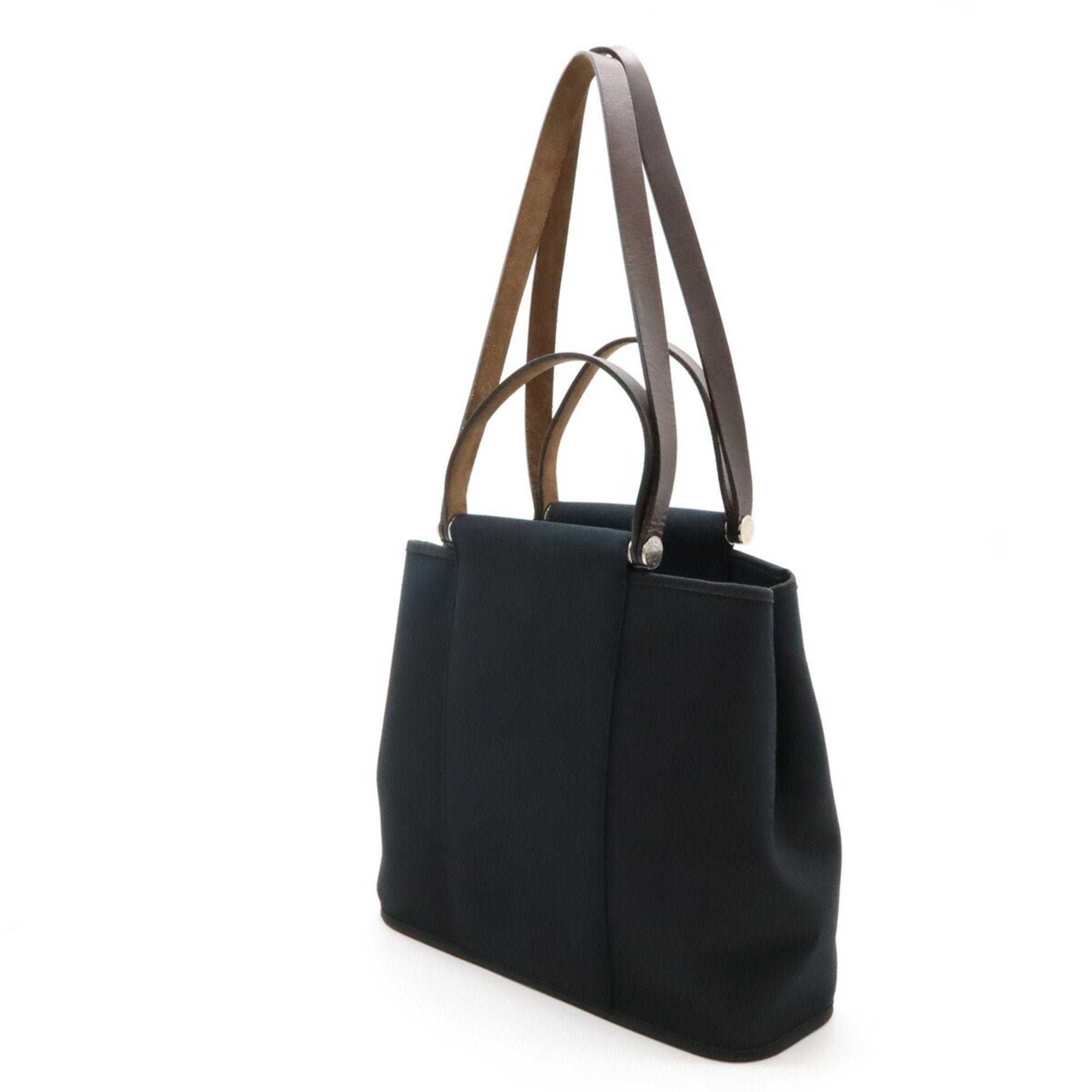 Hermes Black Toile Officier Leather Handbag Shoulder Bag Tote Bag (Pre-Owned)