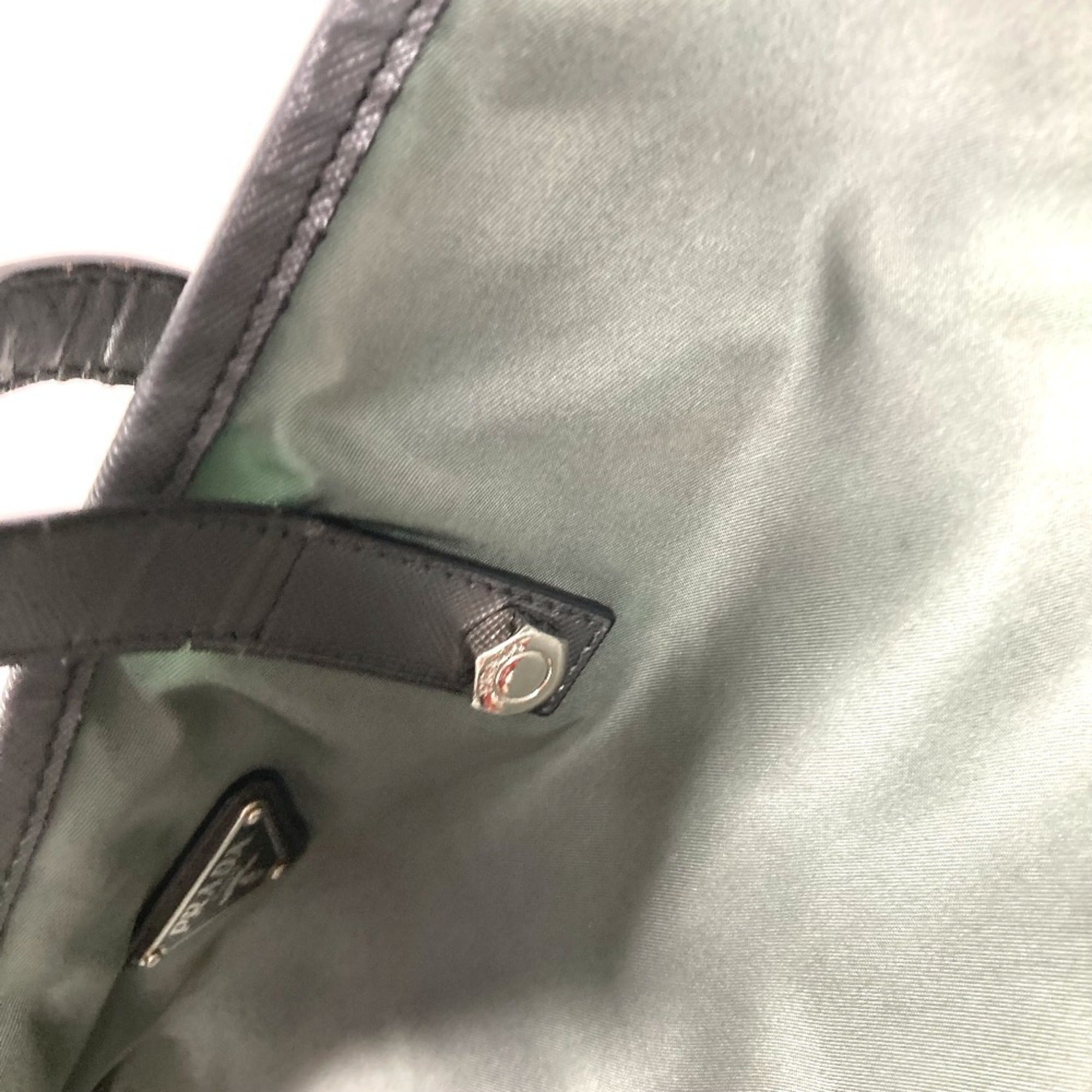 Prada Gray Nylon Leather Shoulder Bag Tote Bag (Pre-Owned)