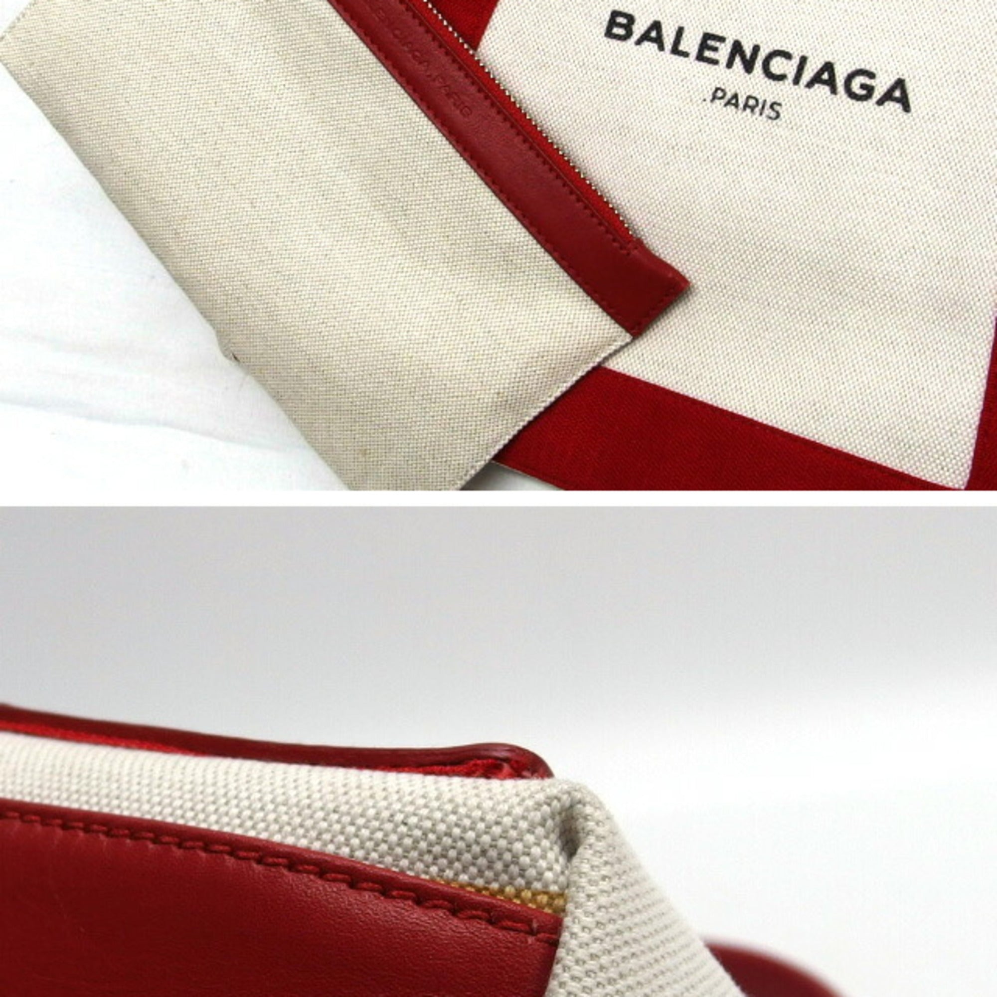 Balenciaga Red Color White Canvas Leather Handbag Tote Bag (Pre-Owned)