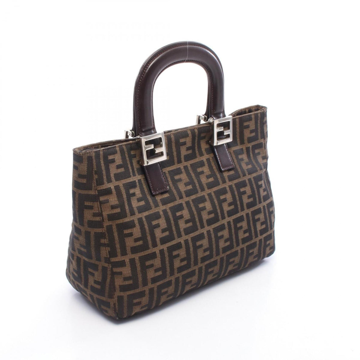 Fendi Zucca Black Brown Canvas Leather Handbag Tote Bag (Pre-Owned)