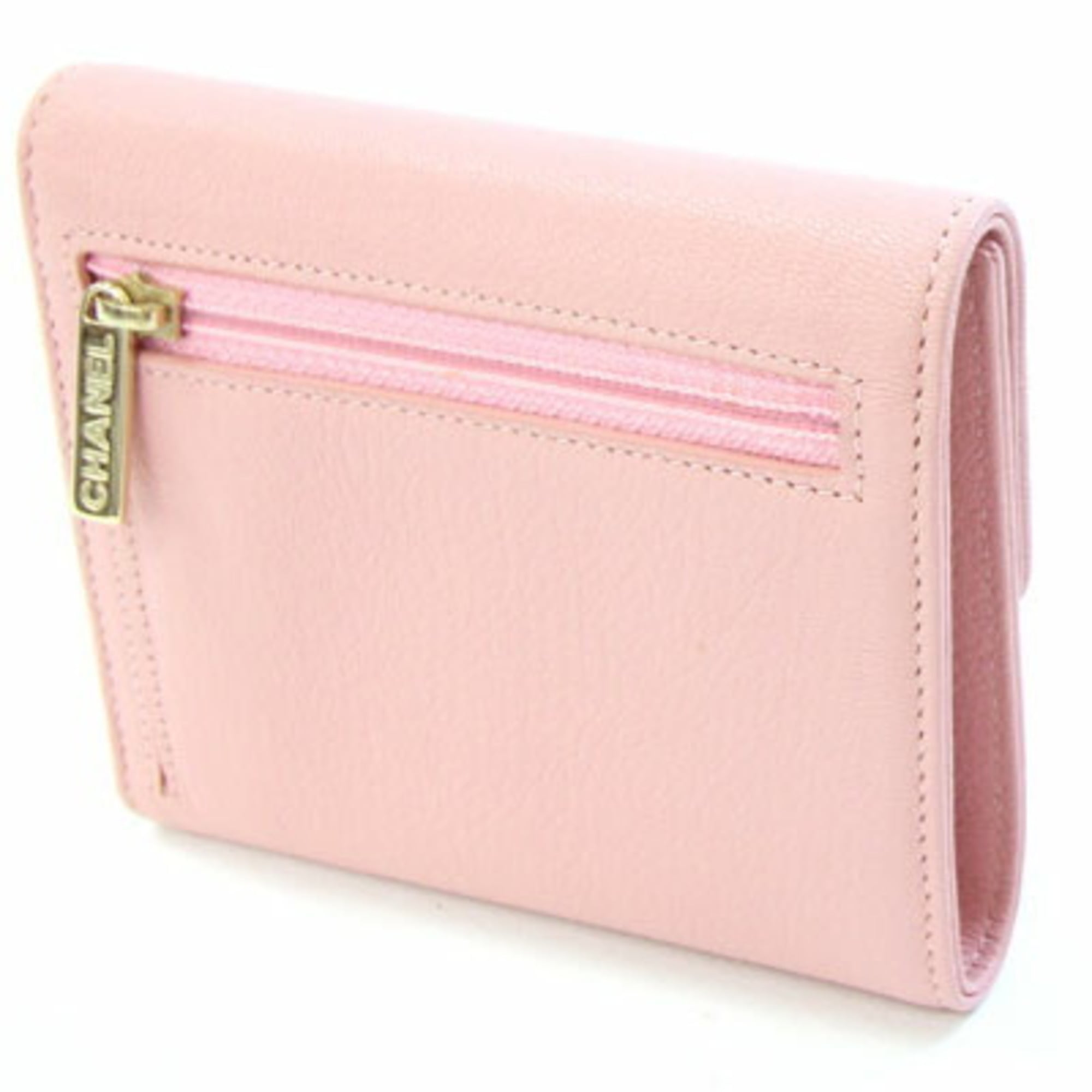 Chanel Pink Leather Wallet (Tri-Fold) (Pre-Owned)