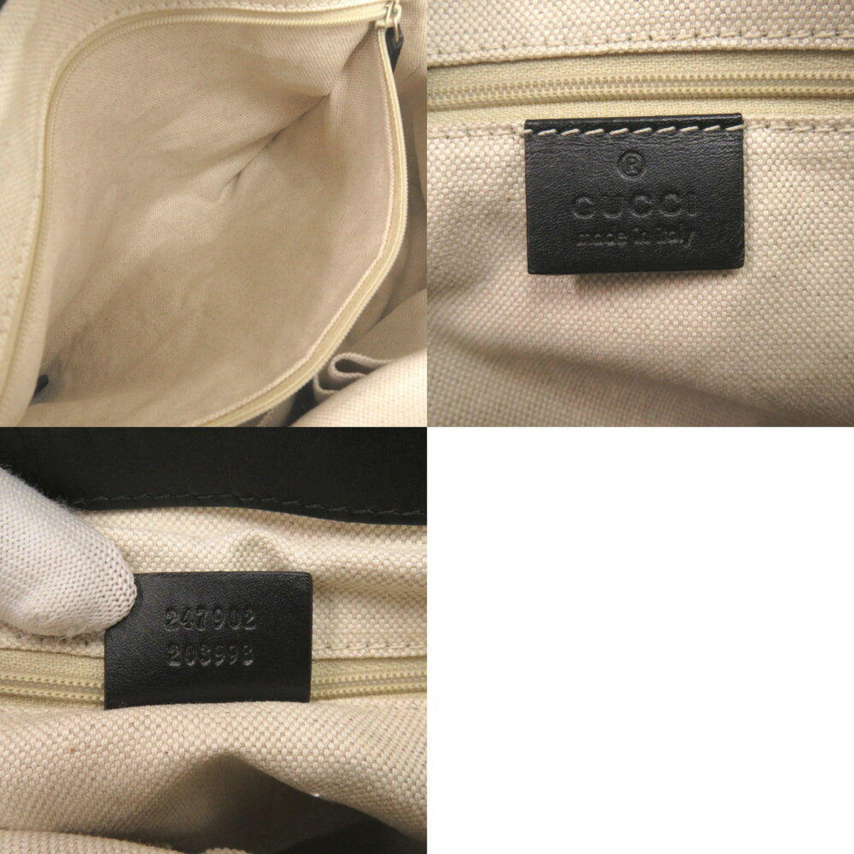 Gucci Beige Black Gg Canvas Leather Handbag (Pre-Owned)