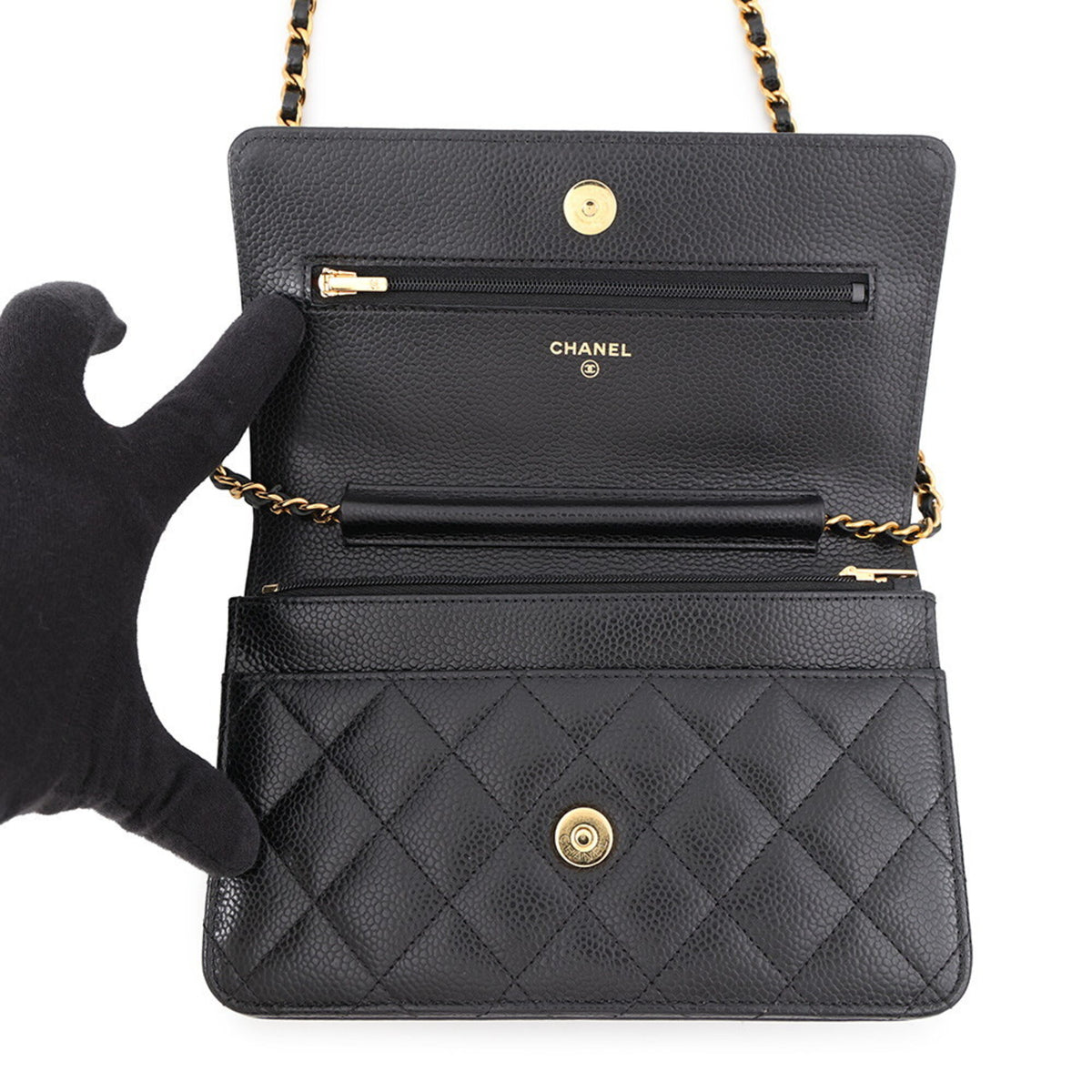 Chanel Black Grained Calfskin Chain/Shoulder Wallet (Pre-Owned)