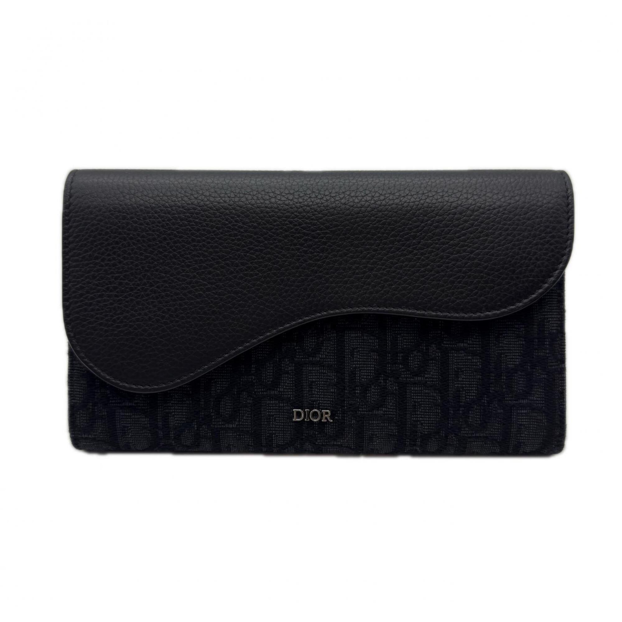 Christian Dior Black Canvas Leather Long Wallet (Bi-Fold) (Pre-Owned)