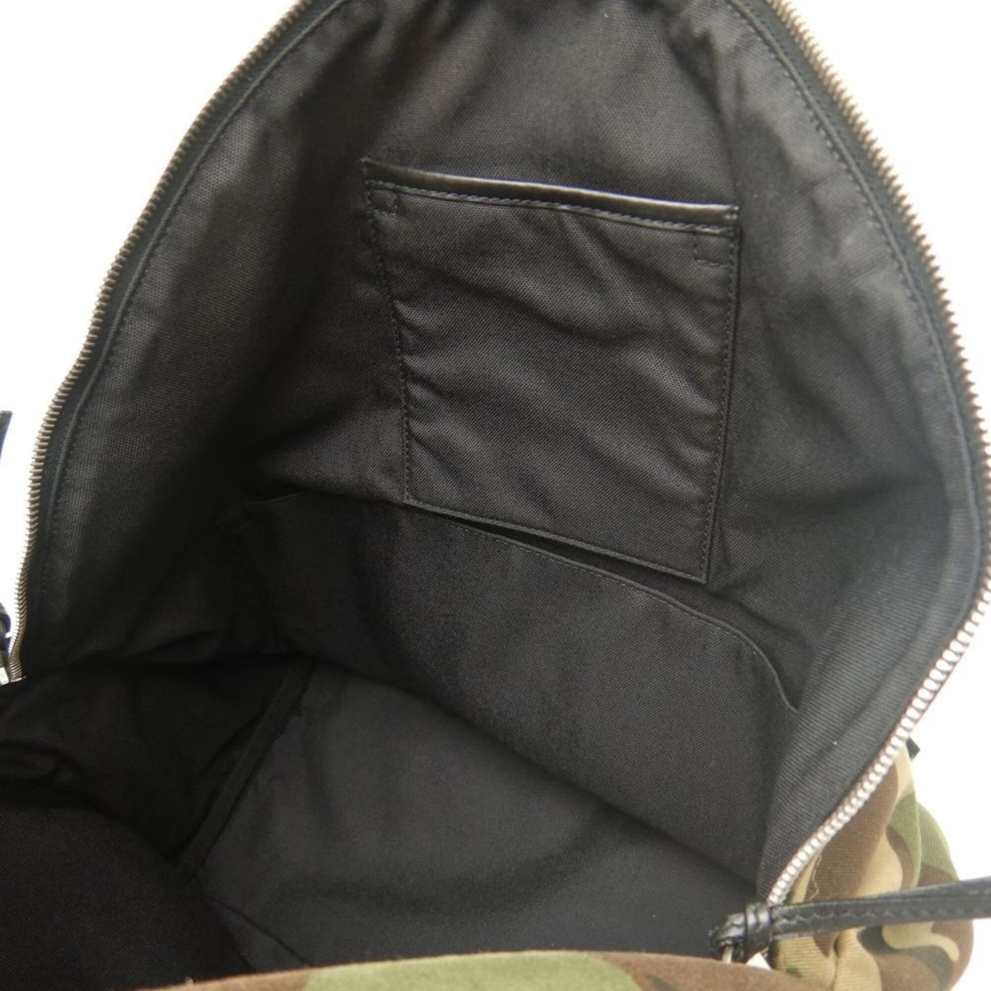 Yves Saint Laurent Camouflage Khaki Canvas Leather Backpack (Pre-Owned)