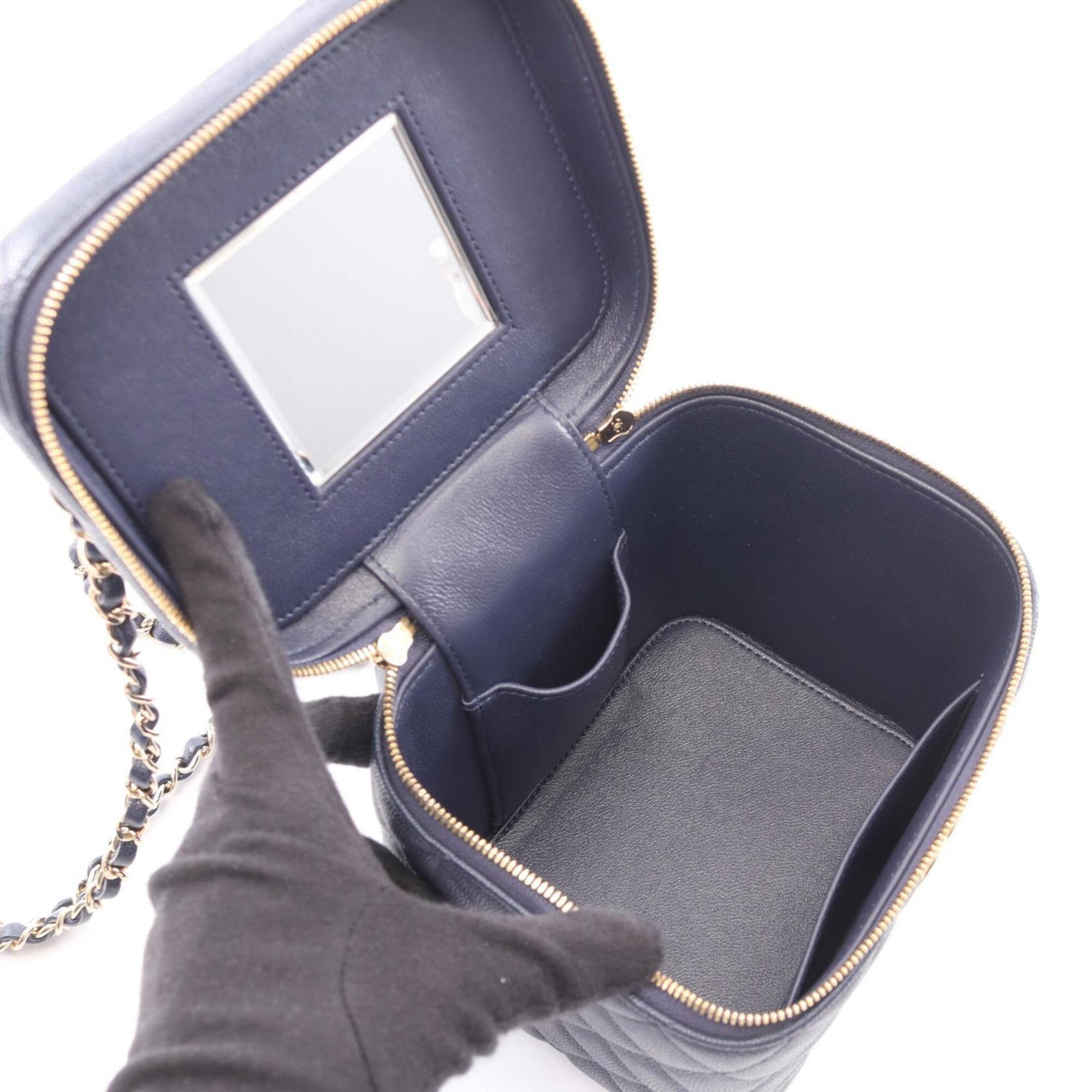 Chanel Navy Grained Calfskin Handbag Shoulder Bag Vanity Bag (Pre-Owned)