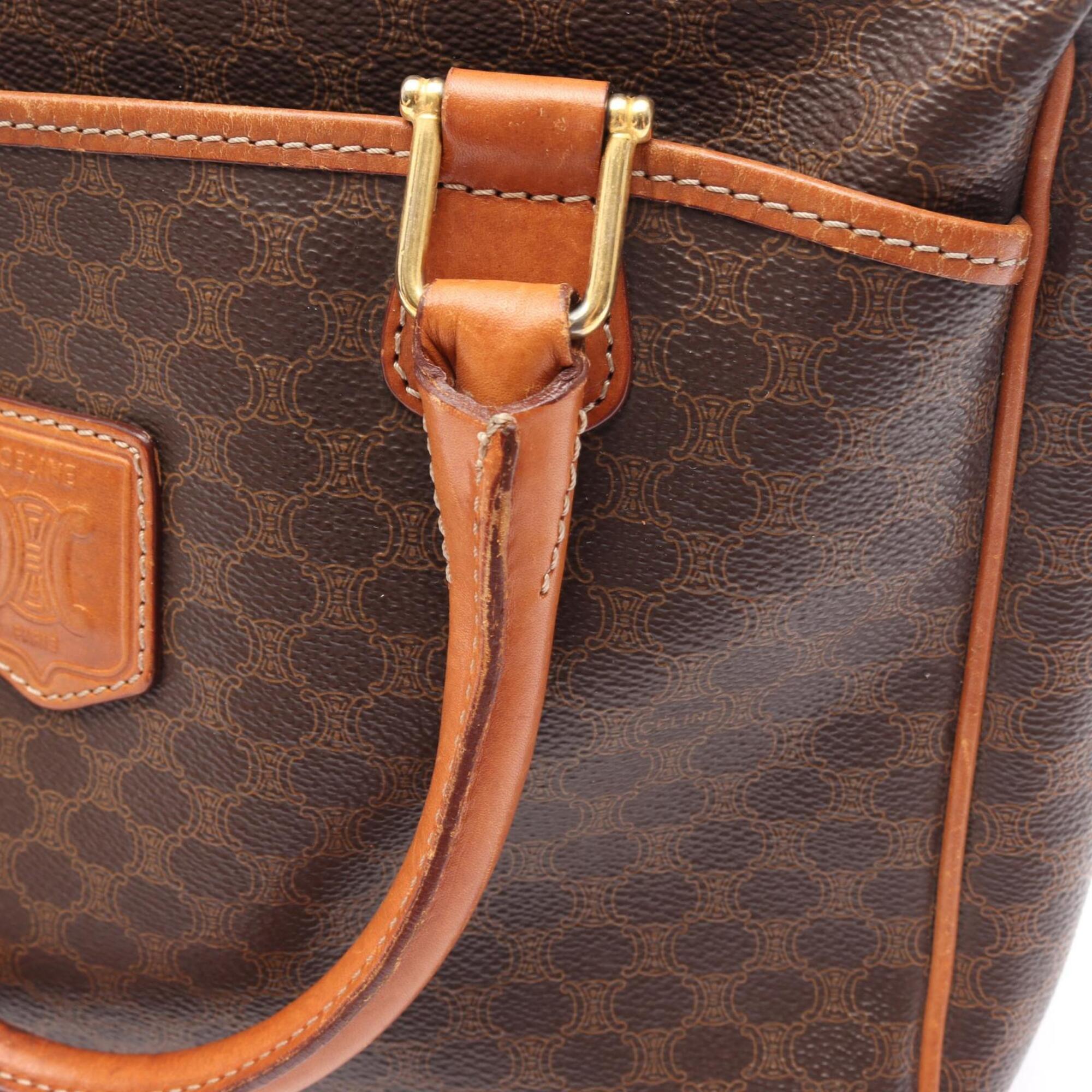 Celine Macadam Brown Coated Canvas Boston Bag Handbag (Pre-Owned)