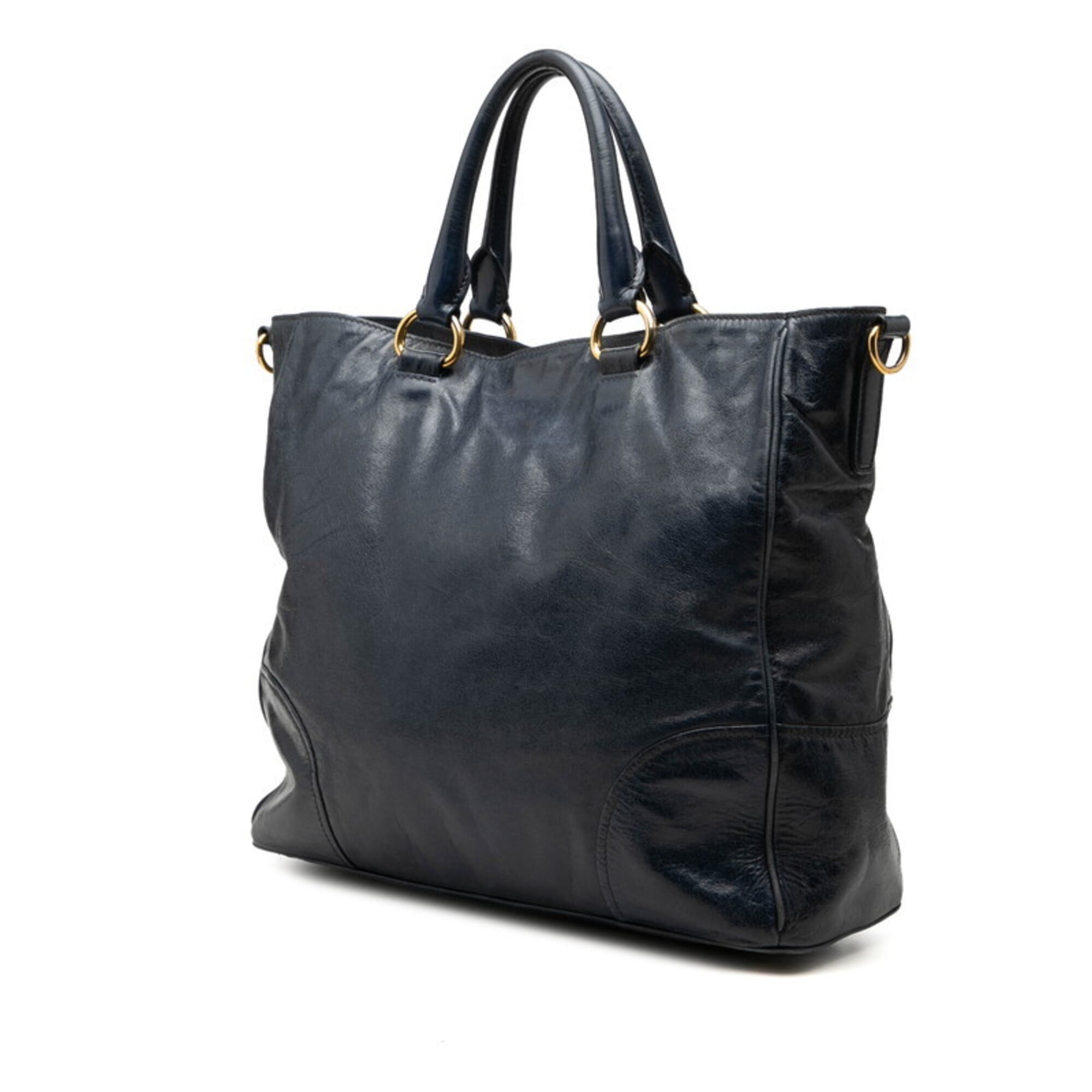 Prada Navy Leather Handbag Shoulder Bag (Pre-Owned)