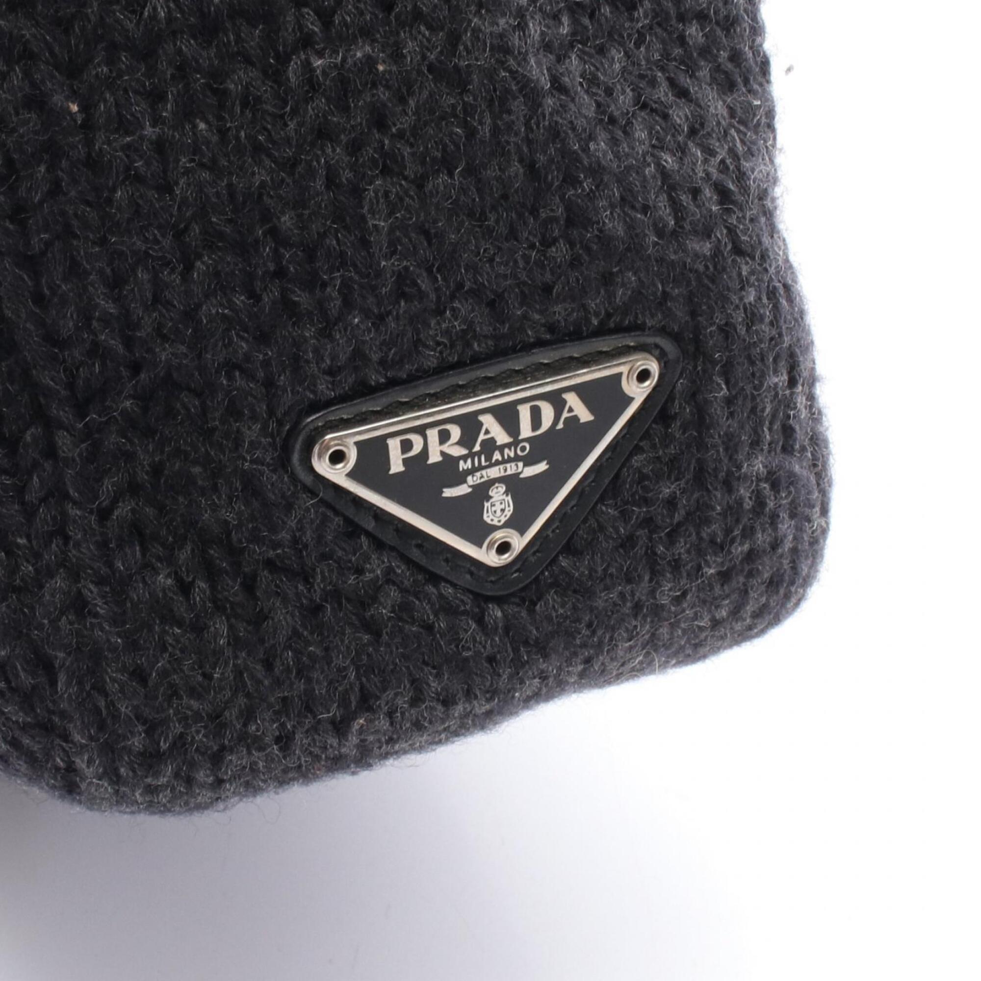 Prada Gray Leather Knit Handbag Tote Bag (Pre-Owned)