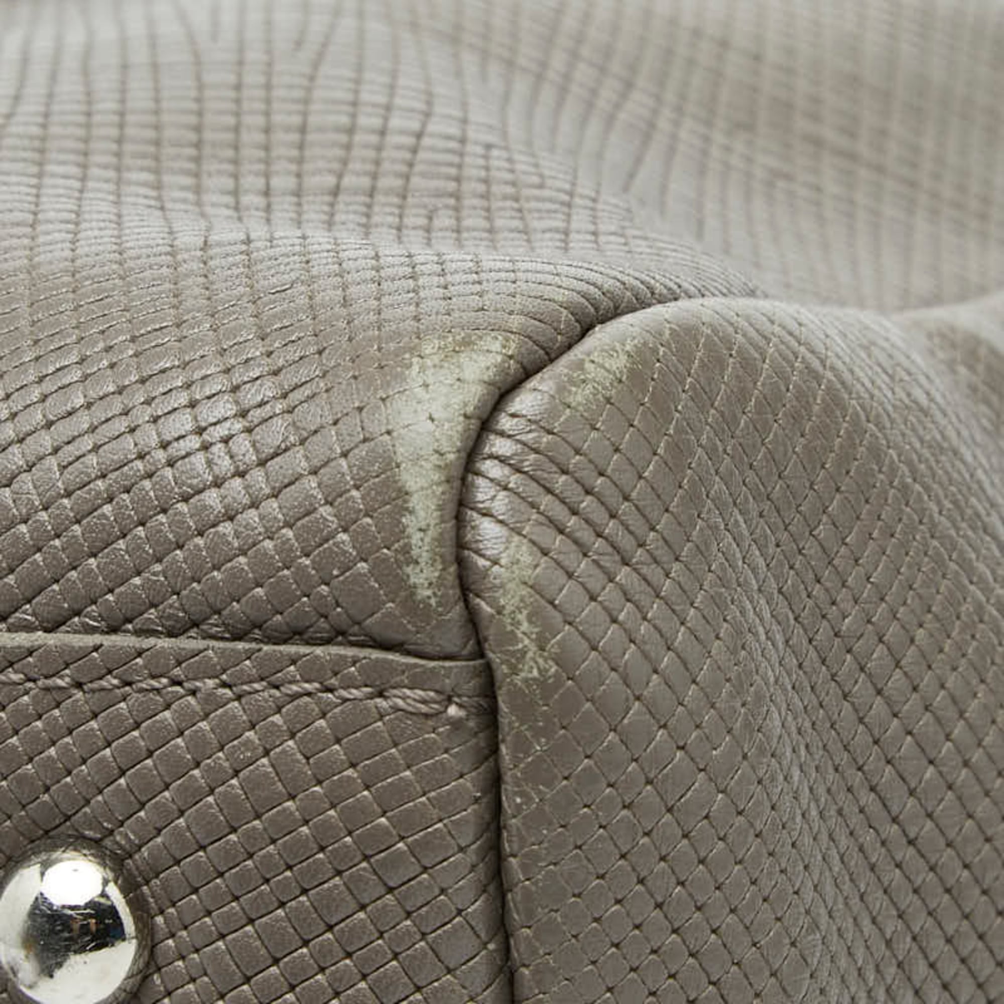 Longchamp Gray Beige Leather Handbag Shoulder Bag (Pre-Owned)