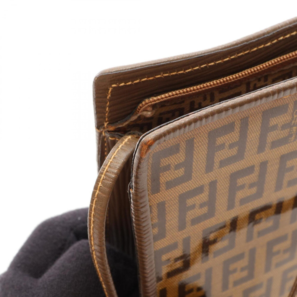 Fendi Beige Gray Coated Canvas Leather Handbag Shoulder Bag (Pre-Owned)