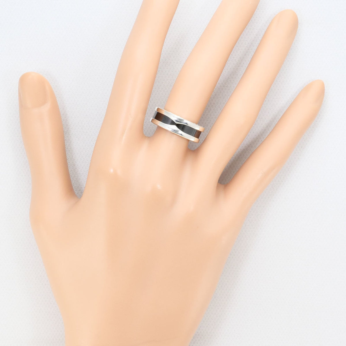 Bvlgari Silver Black Ceramic Silver 925 Band Ring (Pre-Owned)