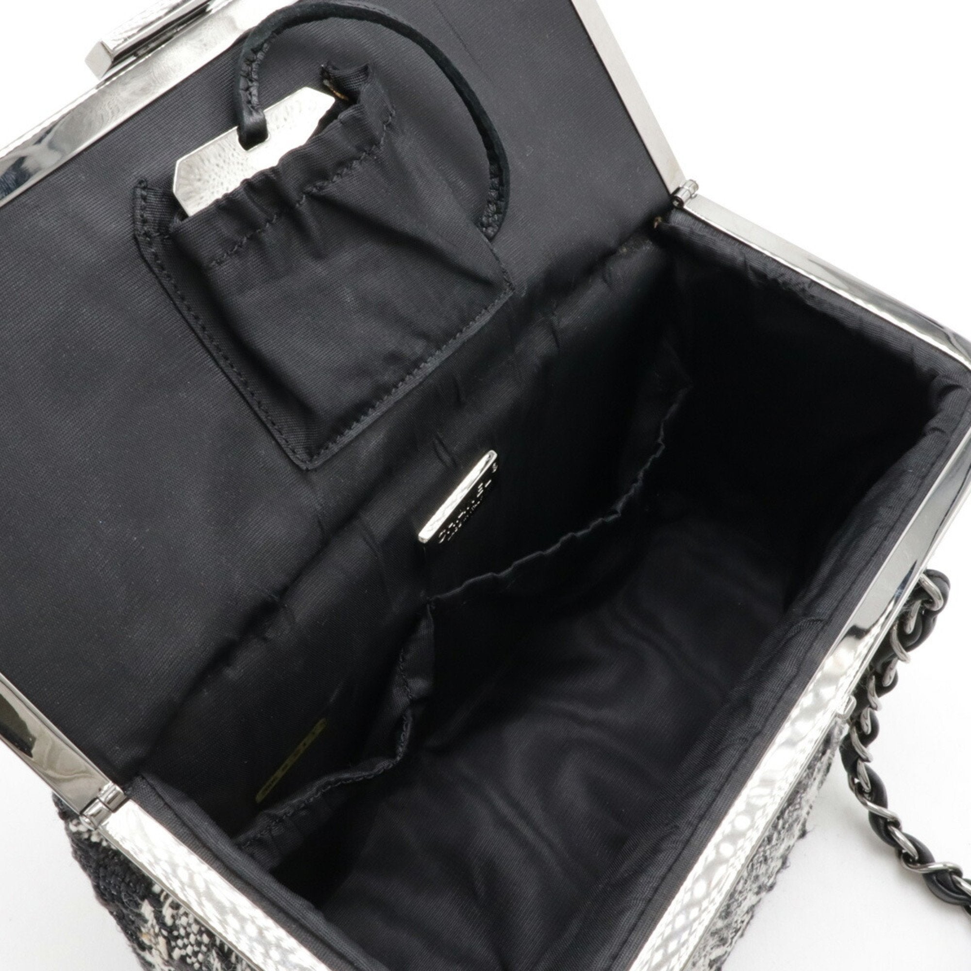 Chanel Black White Tweed Leather Handbag Vanity Bag (Pre-Owned)