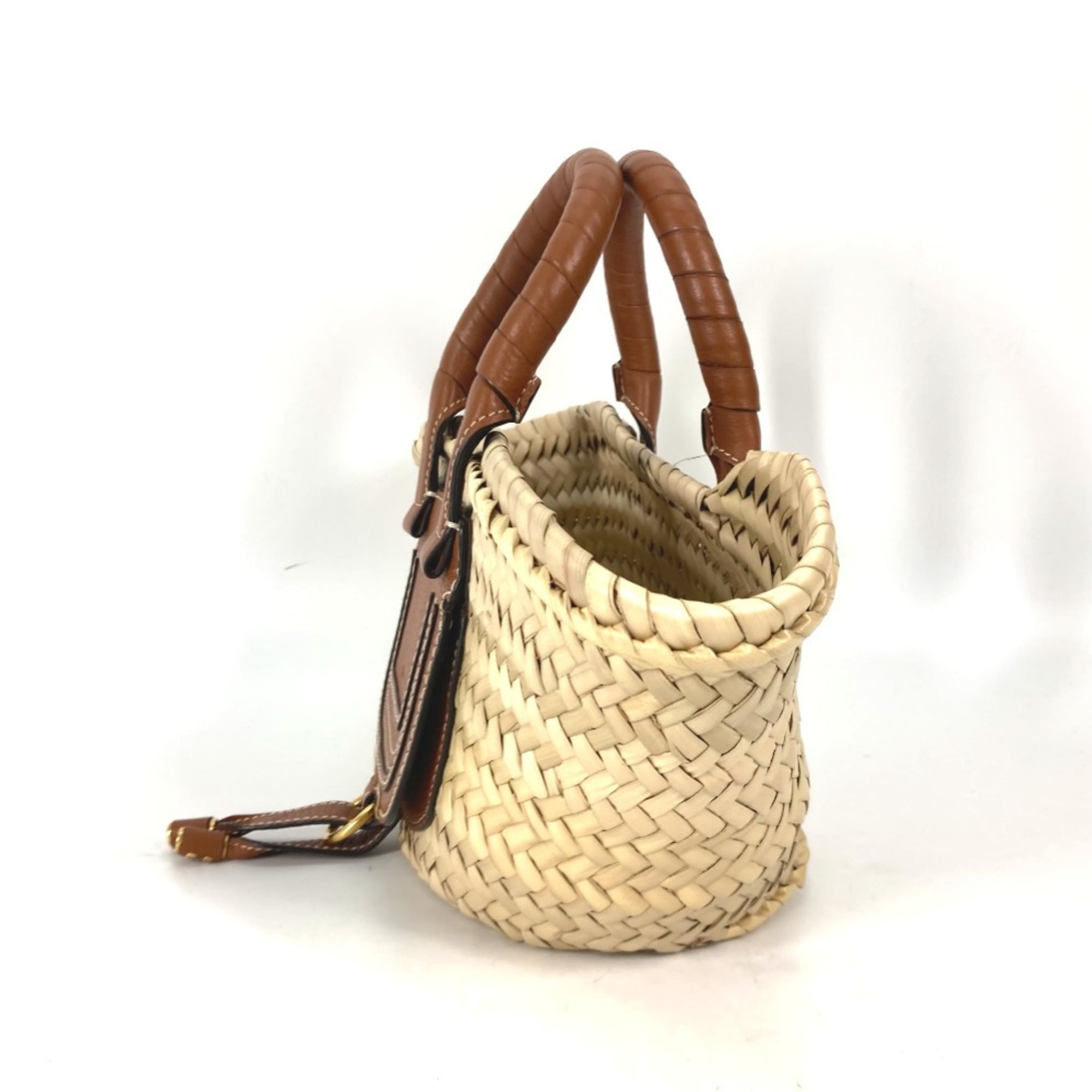 Chloé Beige Brown Straw Leather Handbag Tote Bag (Pre-Owned)
