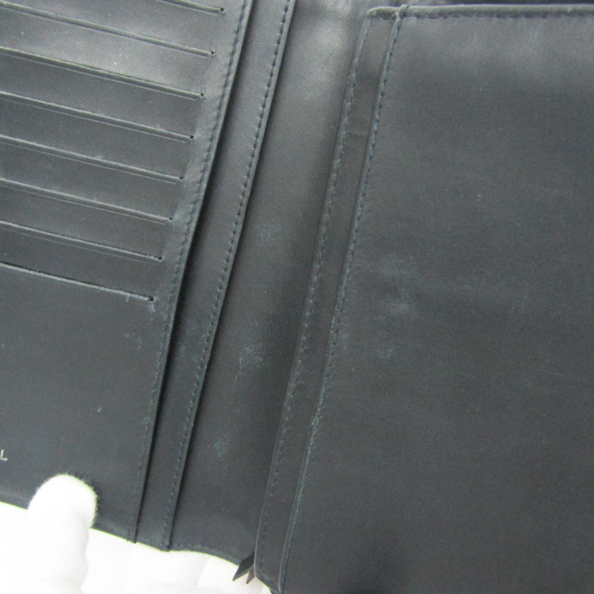 Chanel Boy Chanel Dark Navy Leather Long Wallet (Bi-Fold) (Pre-Owned)