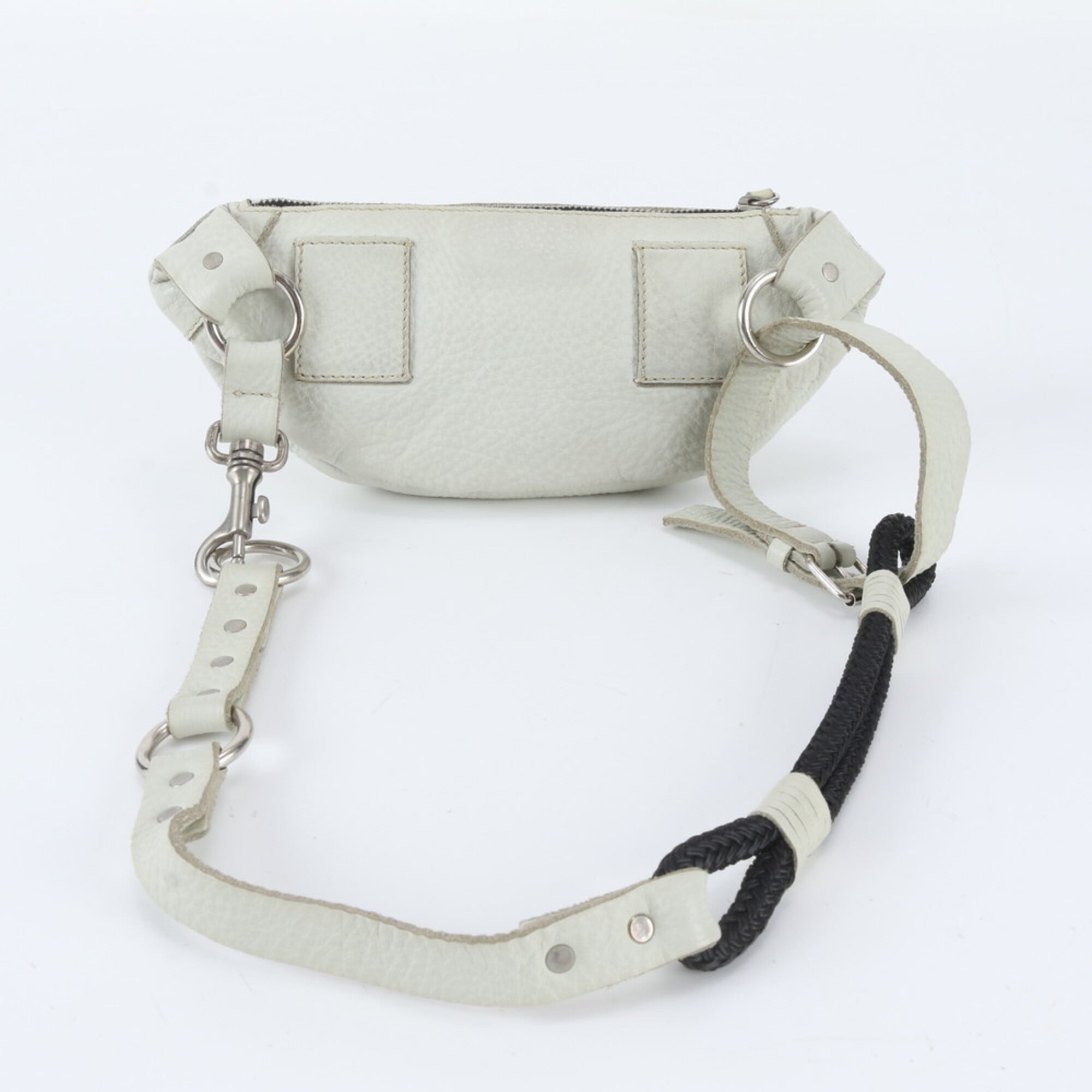 Prada White Leather Fanny Pack Pouch Shoulder Bag Sling Bag (Pre-Owned)