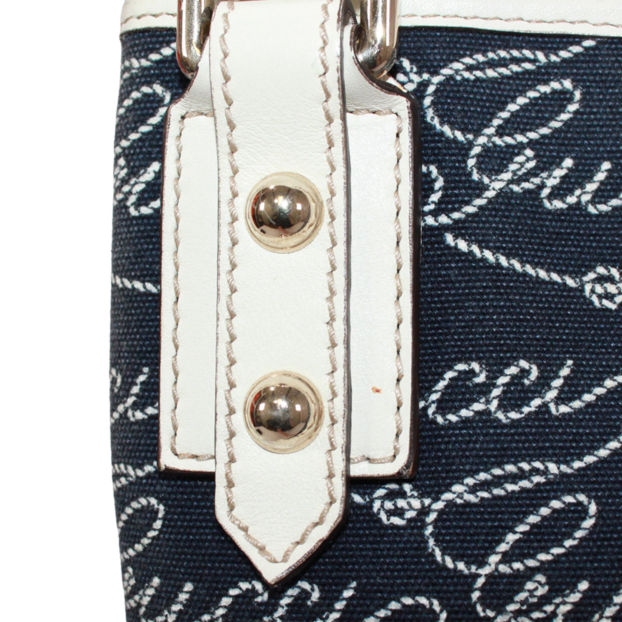 Gucci Navy White Canvas Leather Shoulder Bag (Pre-Owned)