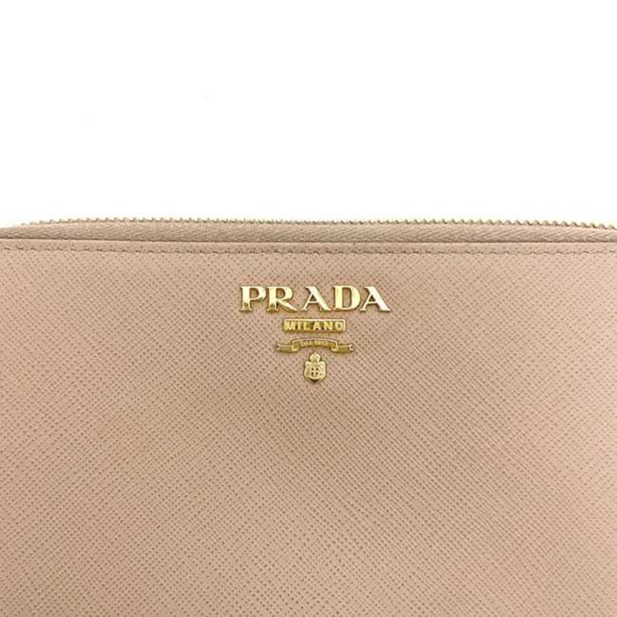 Prada Beige Leather Long Wallet (Bi-Fold) (Pre-Owned)