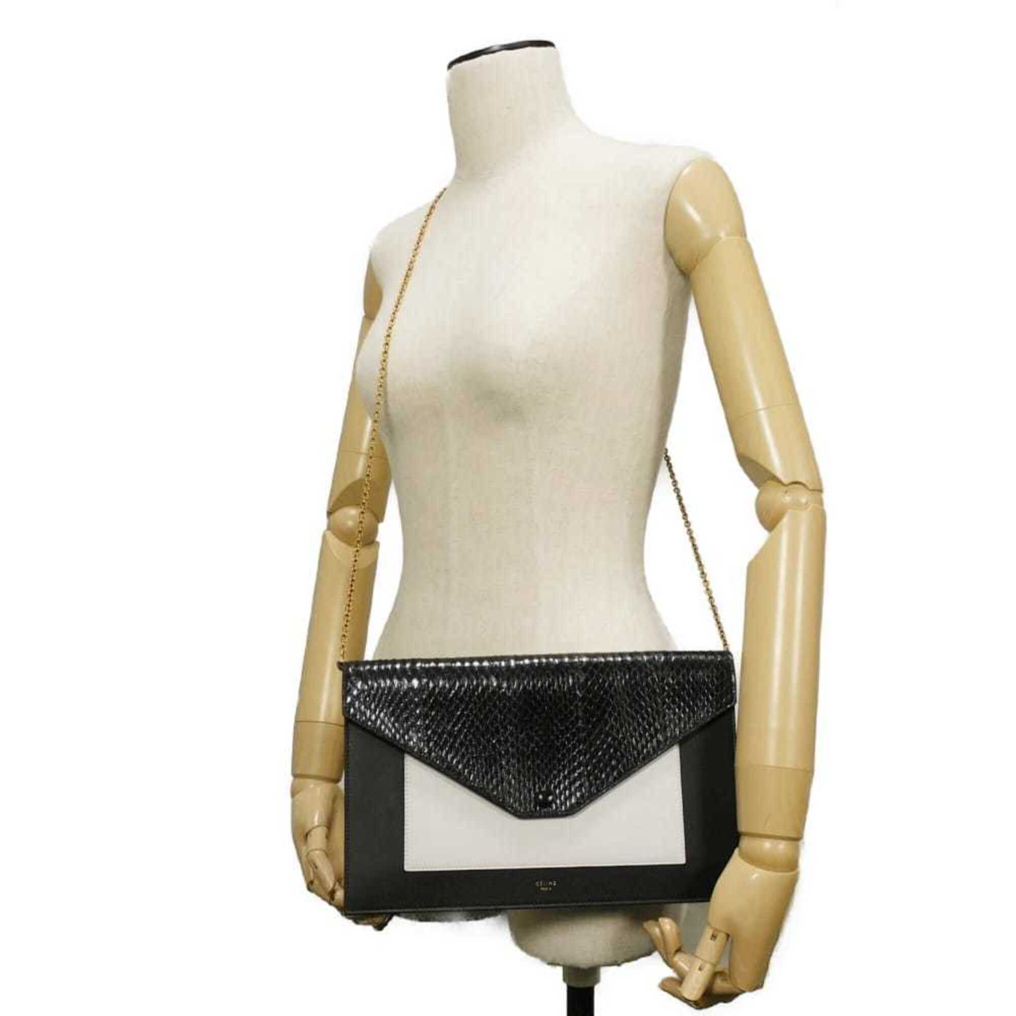 Celine Black White Leather Clutch Bag Shoulder Bag (Pre-Owned)