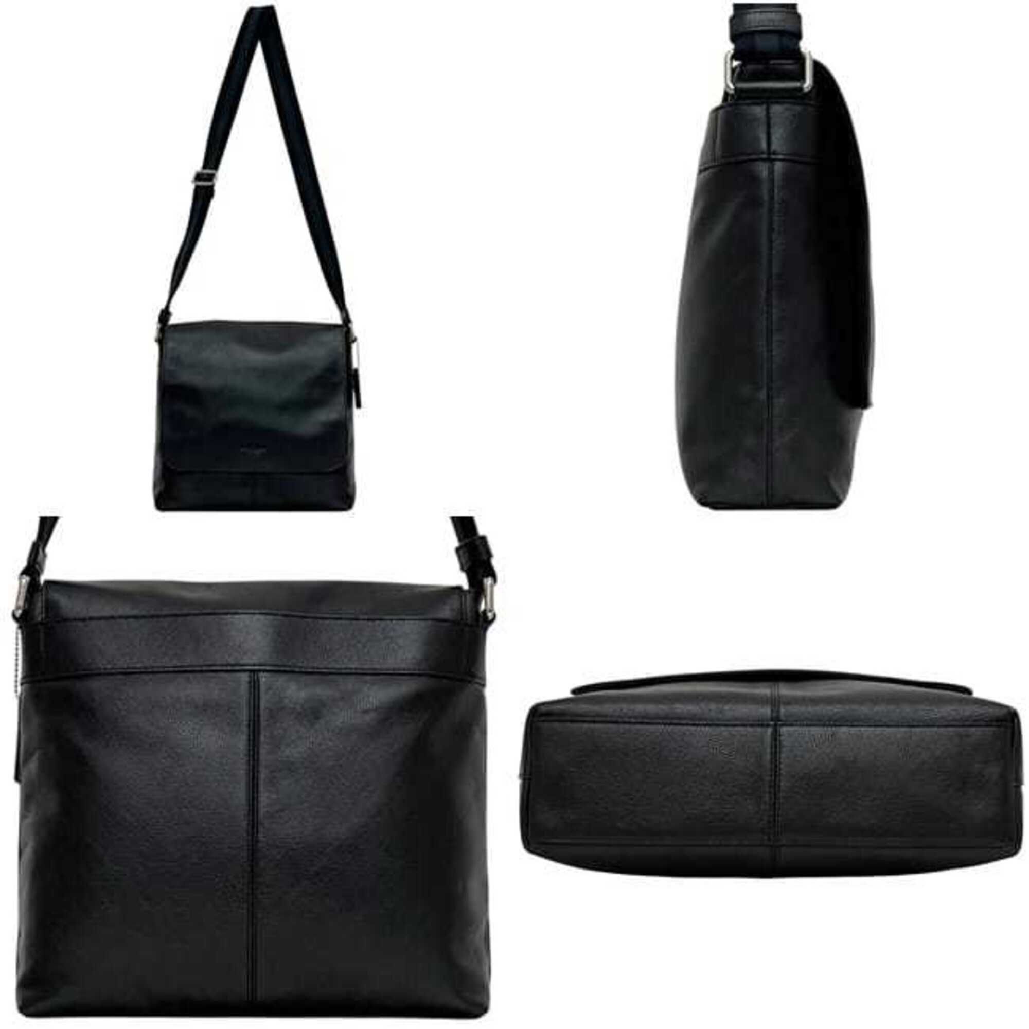 Coach Black Leather Messenger Bag Shoulder Bag (Pre-Owned)