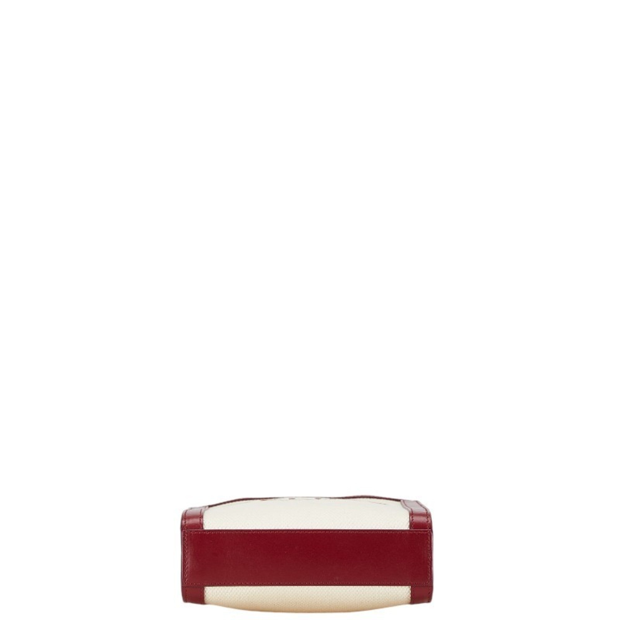 Celine Red Color White Canvas Leather Handbag Shoulder Bag (Pre-Owned)