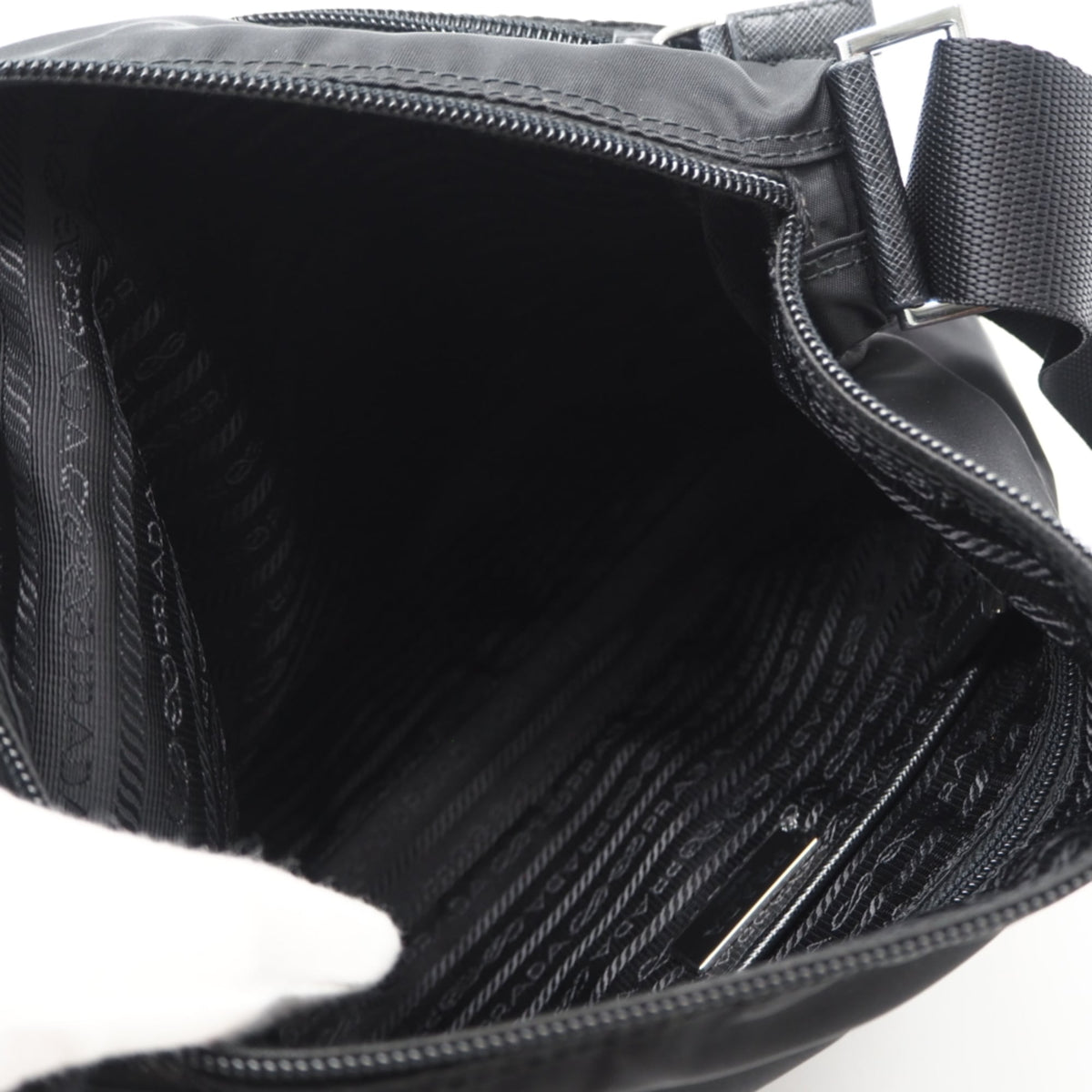 Prada Saffiano Black Nylon Leather Shoulder Bag (Pre-Owned)