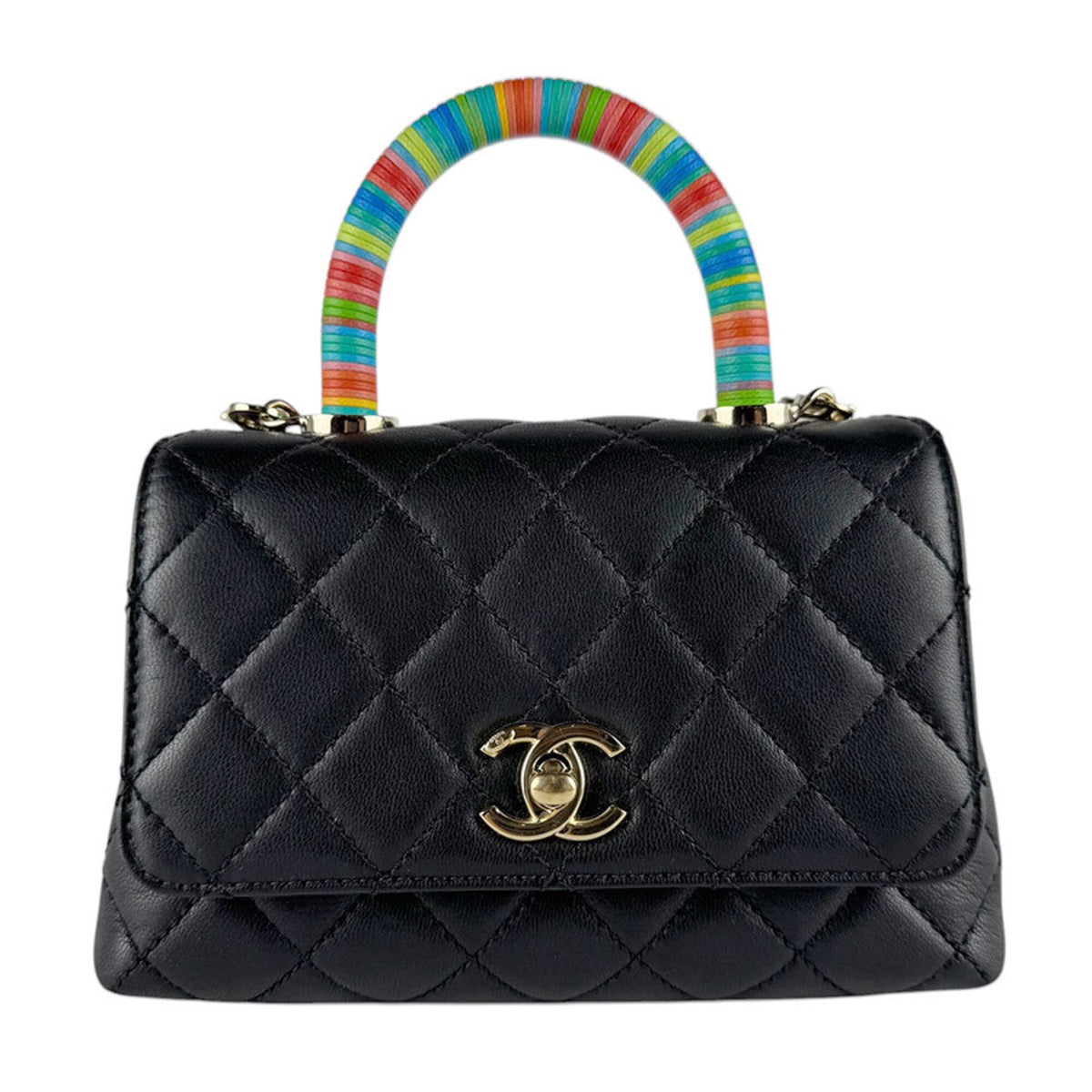 Chanel Black Multi-Color Leather Handbag Shoulder Bag (Pre-Owned)