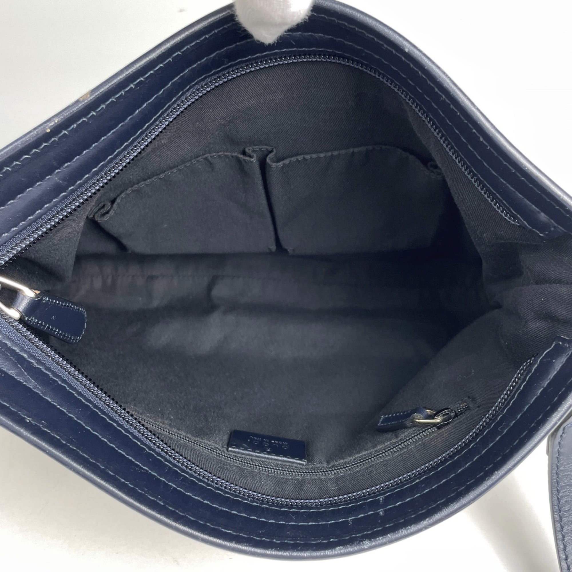 Gucci Sherry Line Beige Navy Gg Canvas Leather Shoulder Bag (Pre-Owned)
