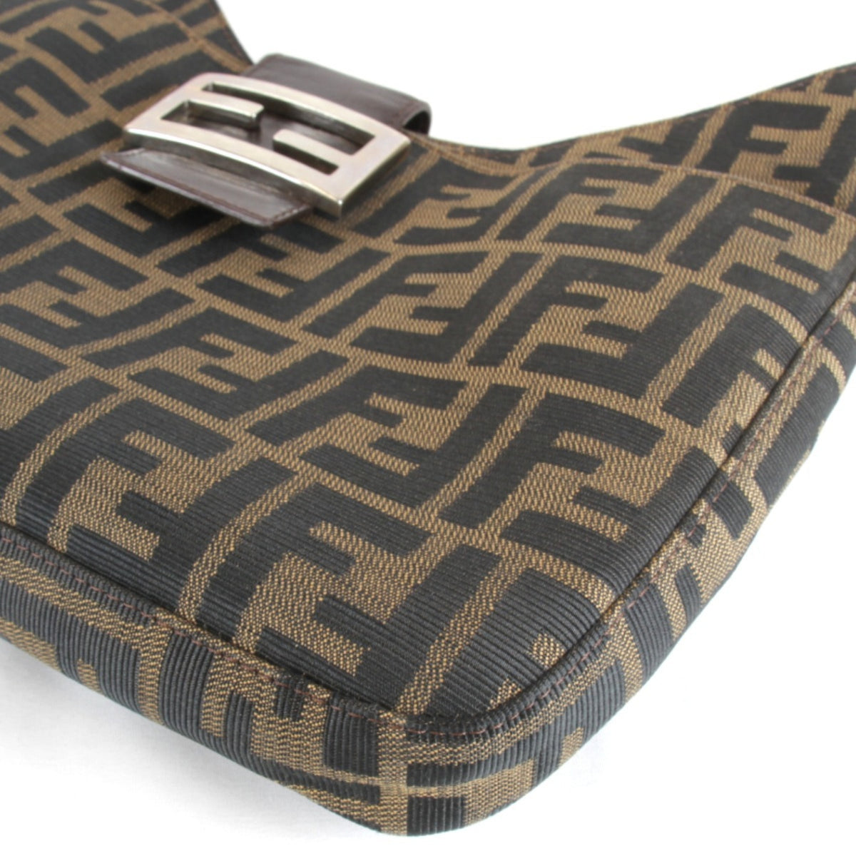 Fendi Zucca Khaki Canvas Shoulder Bag (Pre-Owned)