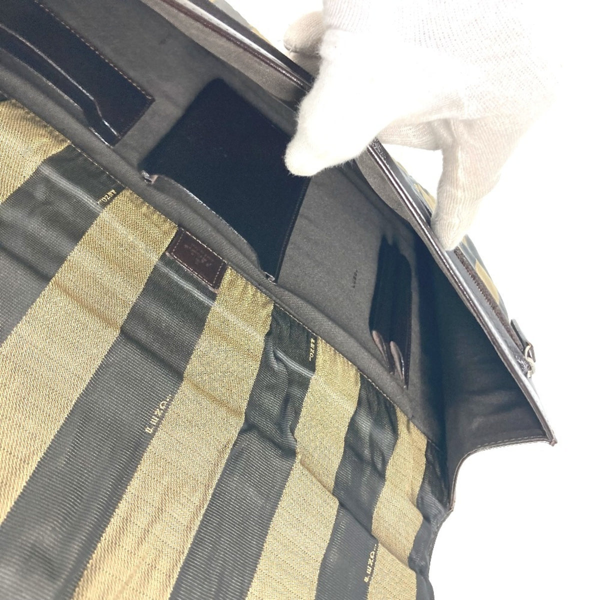 Fendi Black Brown Nylon Leather Briefcase Handbag Tote Bag (Pre-Owned)