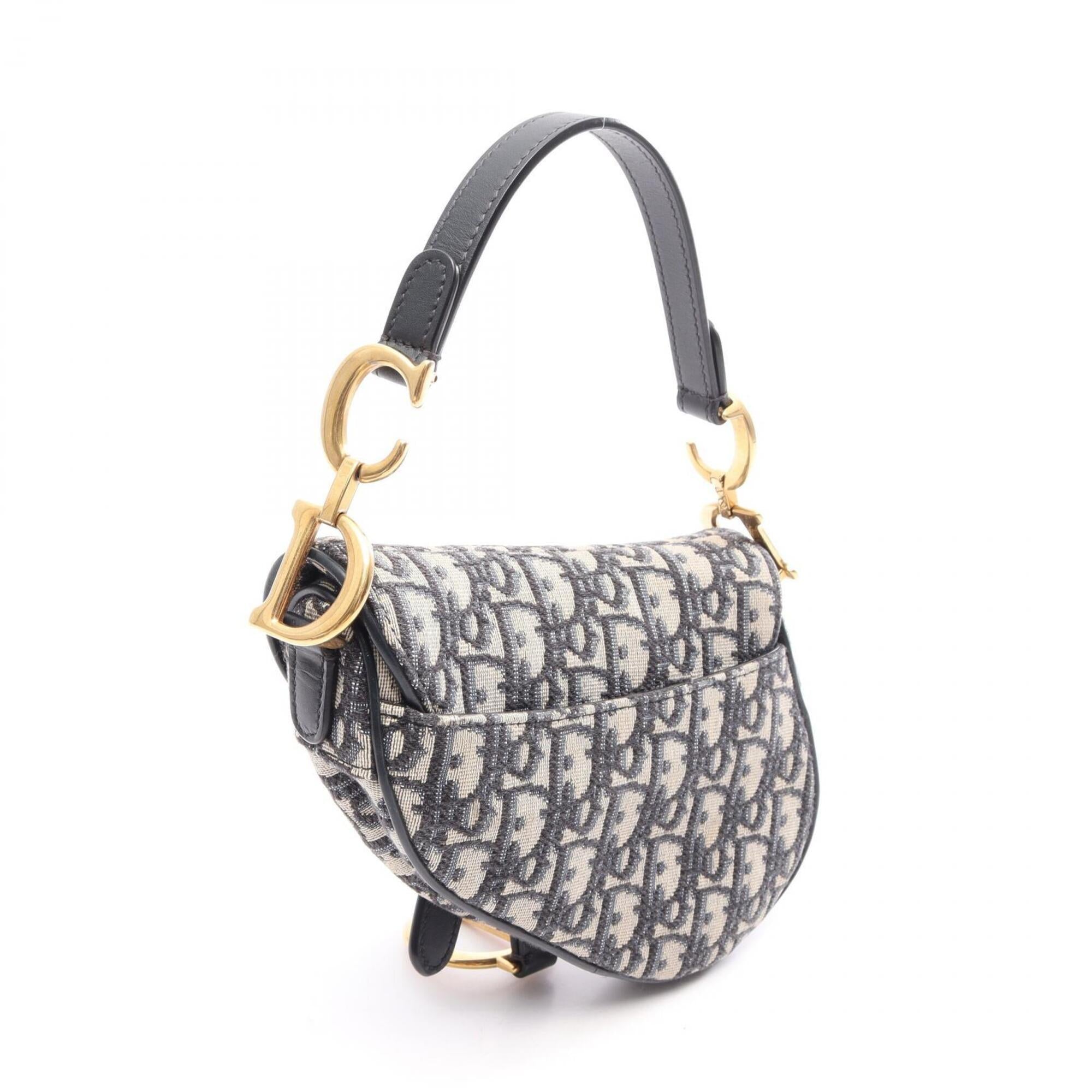 Christian Dior Beige Navy Canvas Leather Handbag Saddle Bag (Pre-Owned)