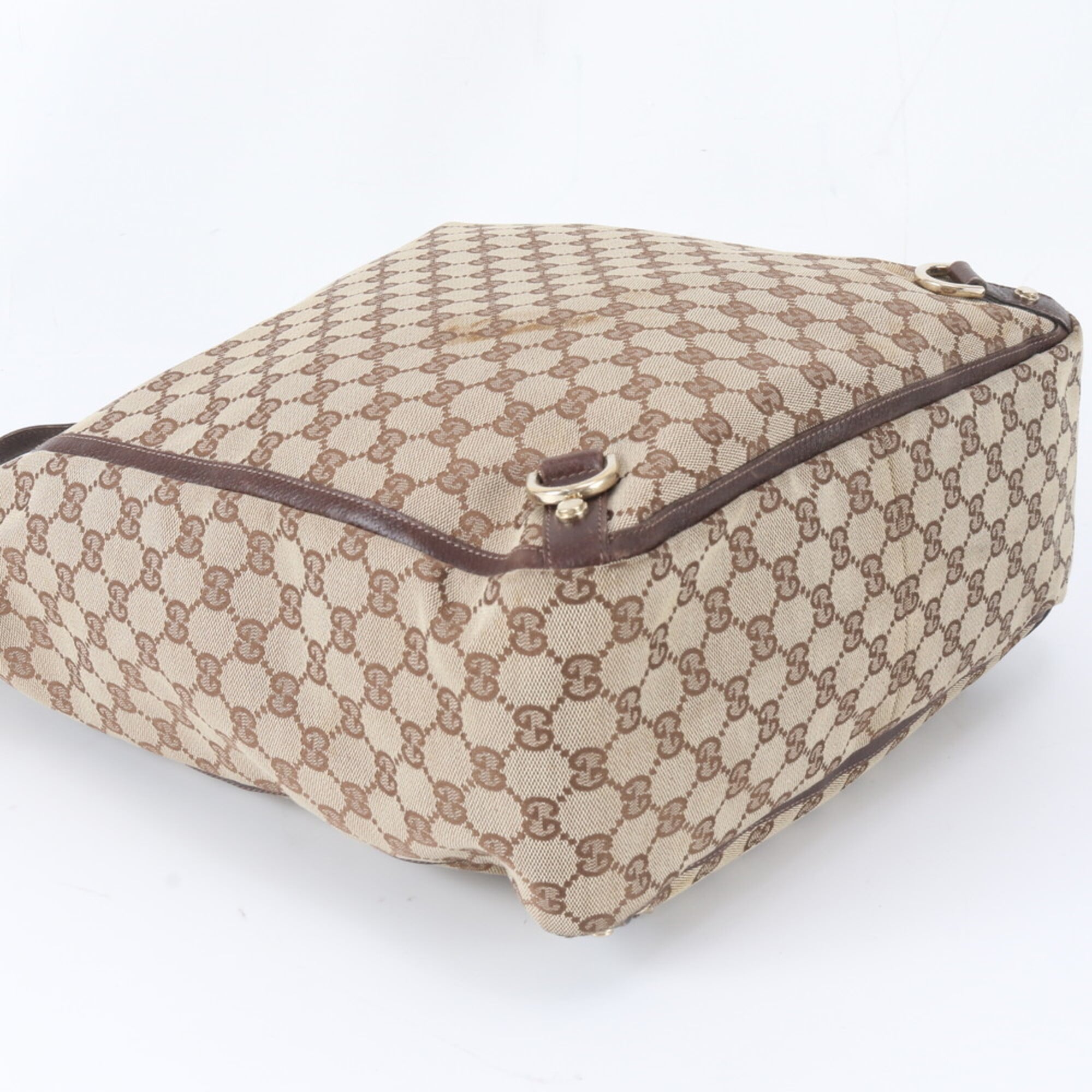 Gucci Brown Leather Canvas Shoulder Bag Tote Bag (Pre-Owned)