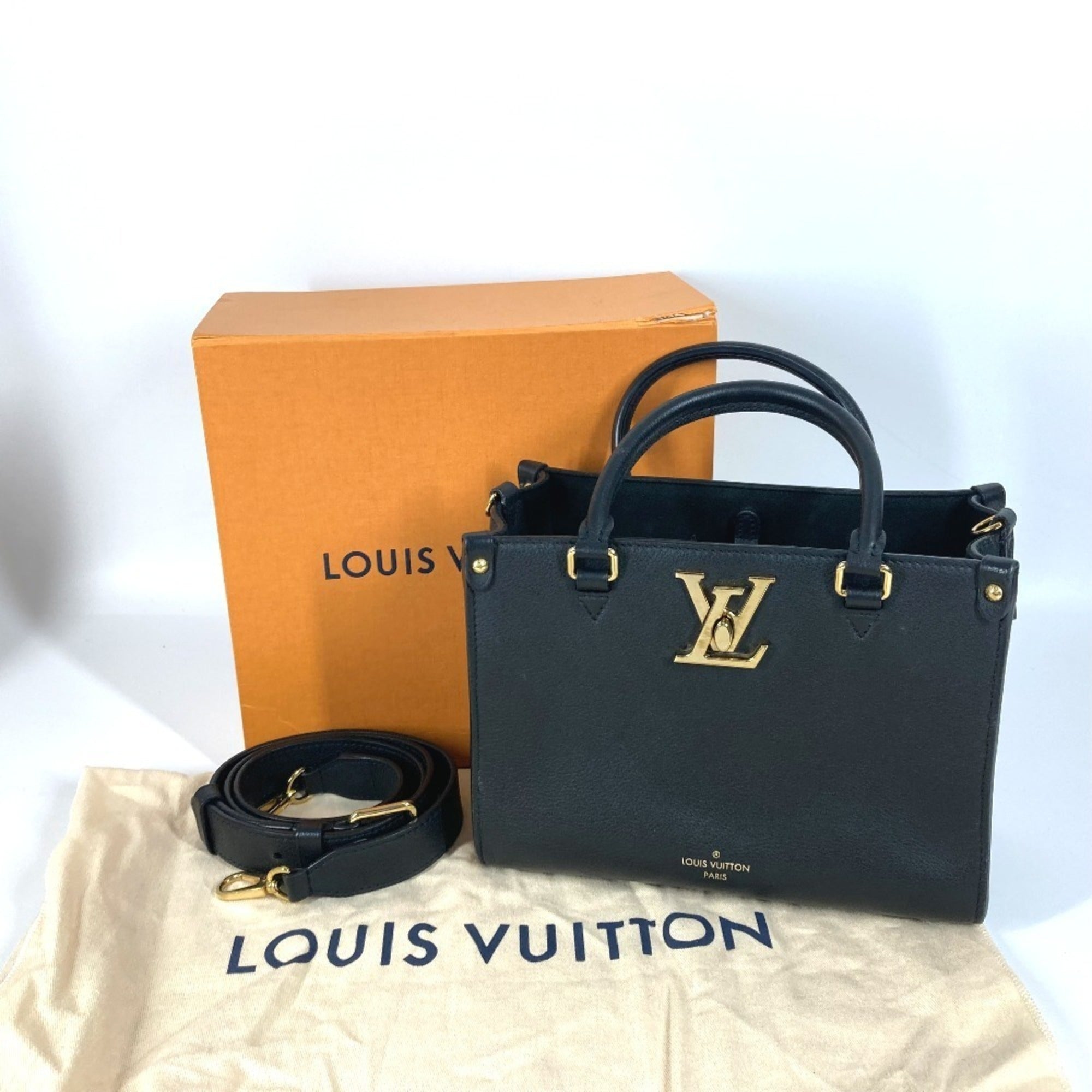 Louis Vuitton Black Noir Leather Handbag Shoulder Bag Tote Bag (Pre-Owned)