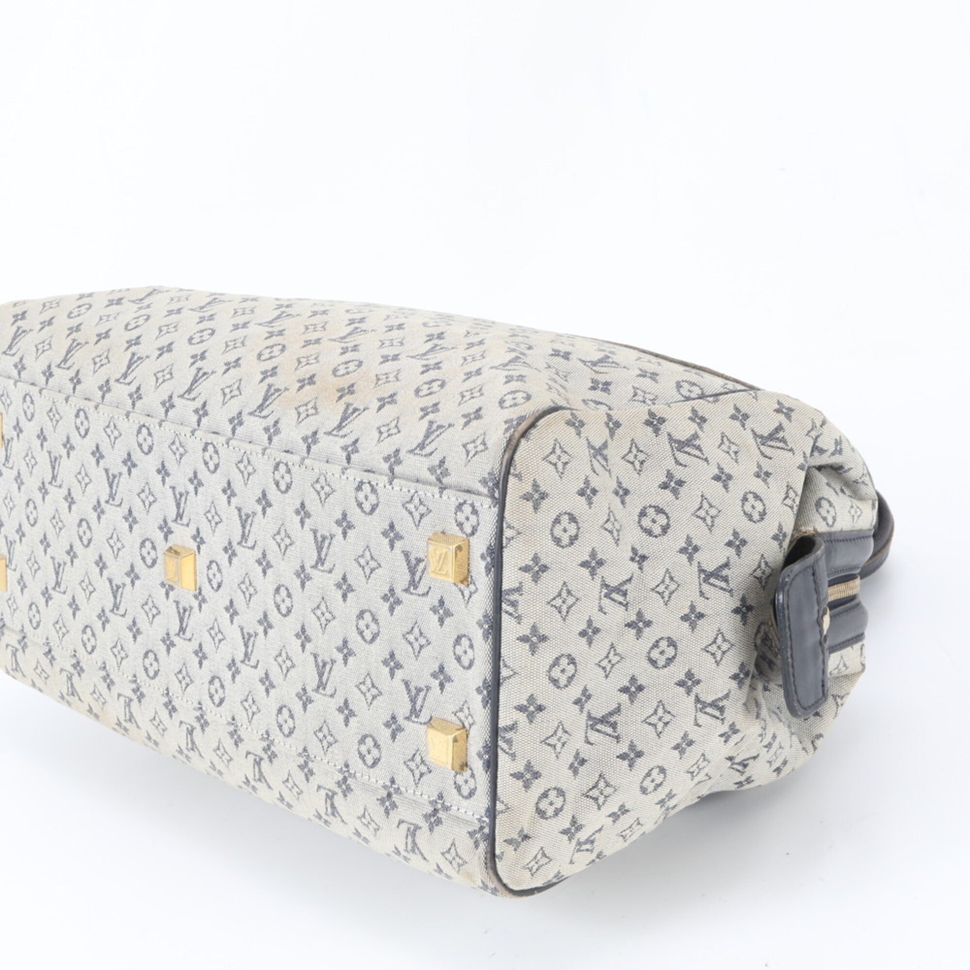 Louis Vuitton Monogram Mini Blue Leather Canvas Handbag Tote Bag (Pre-Owned)
