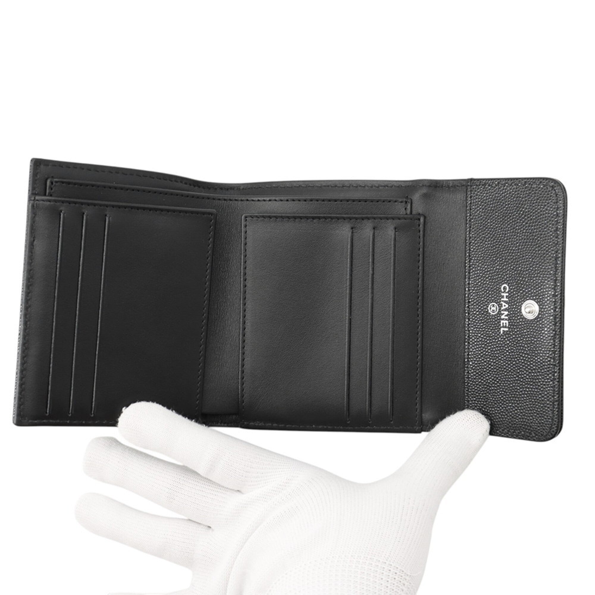 Chanel Matelasse Black Grained Calfskin Wallet (Tri-Fold) (Pre-Owned)