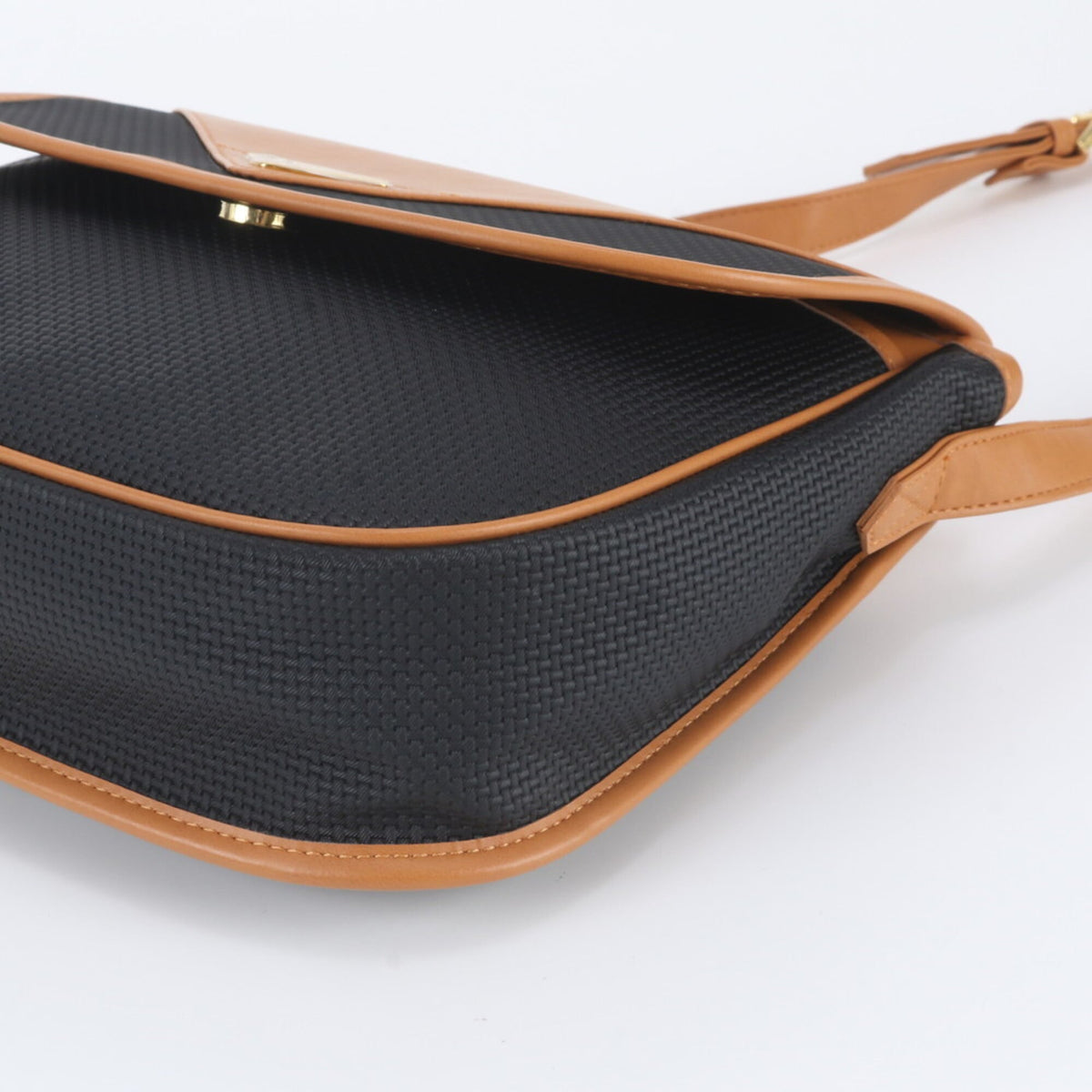 Yves Saint Laurent Black Brown Leather Canvas Crossbody Bag Shoulder Bag (Pre-Owned)