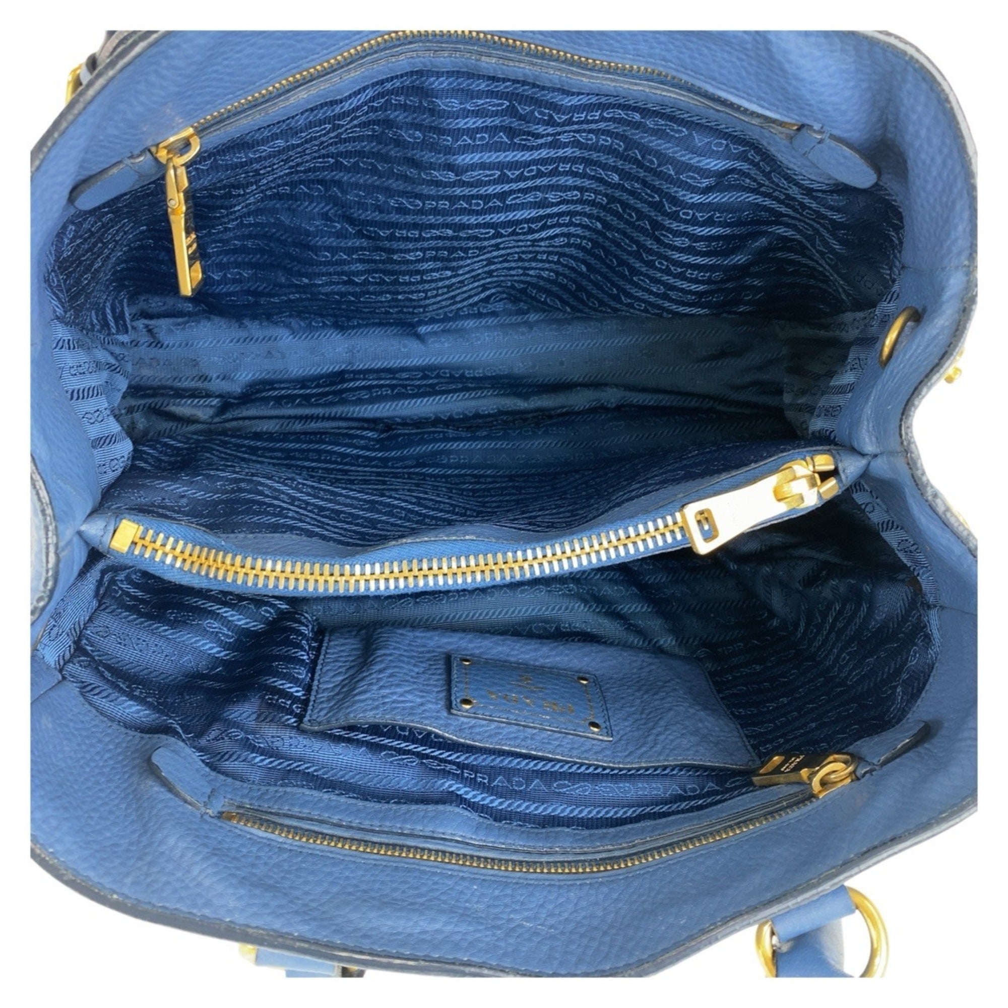 Prada Blue Leather Handbag Shoulder Bag (Pre-Owned)