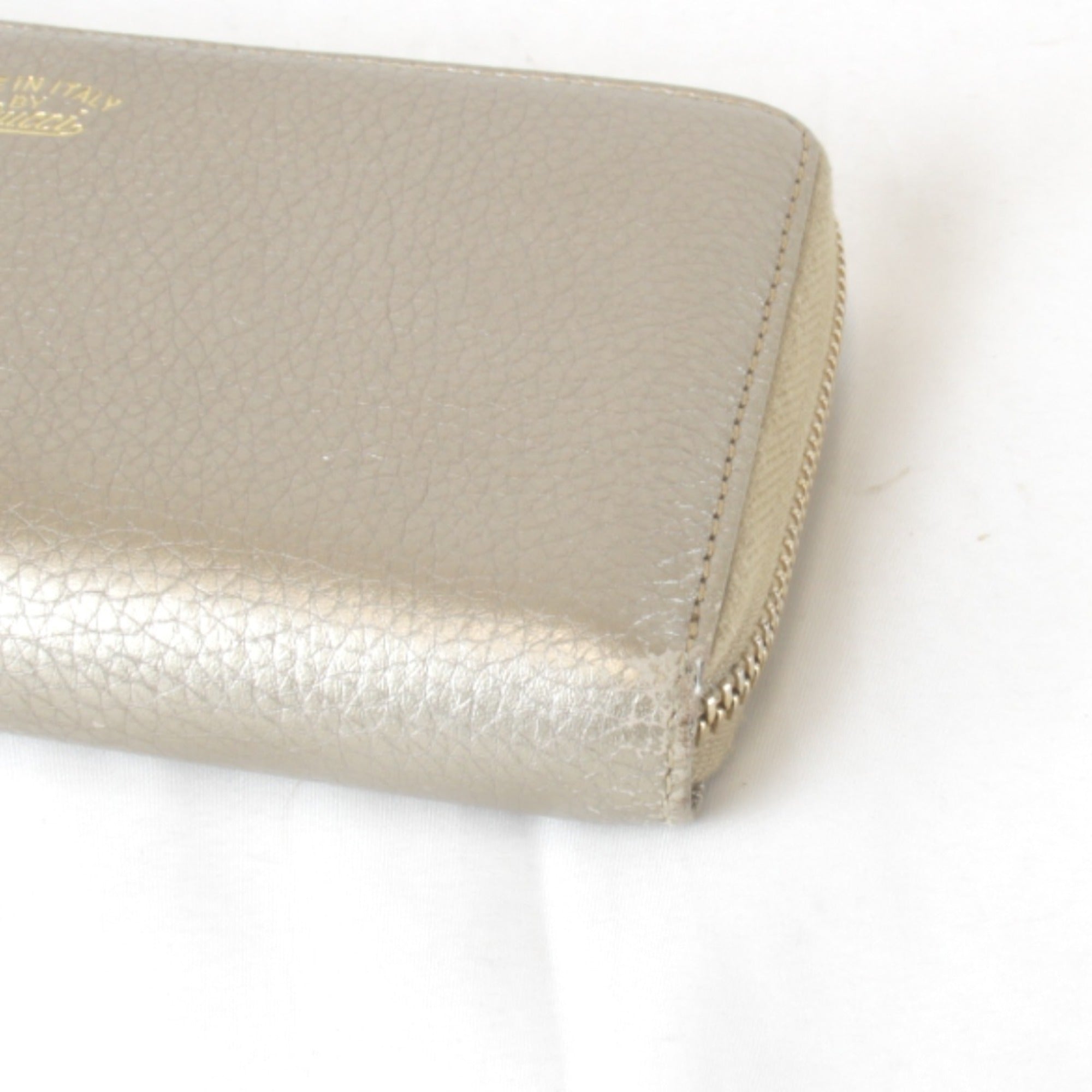 Gucci Gold White Leather Long Wallet (Bi-Fold) (Pre-Owned)