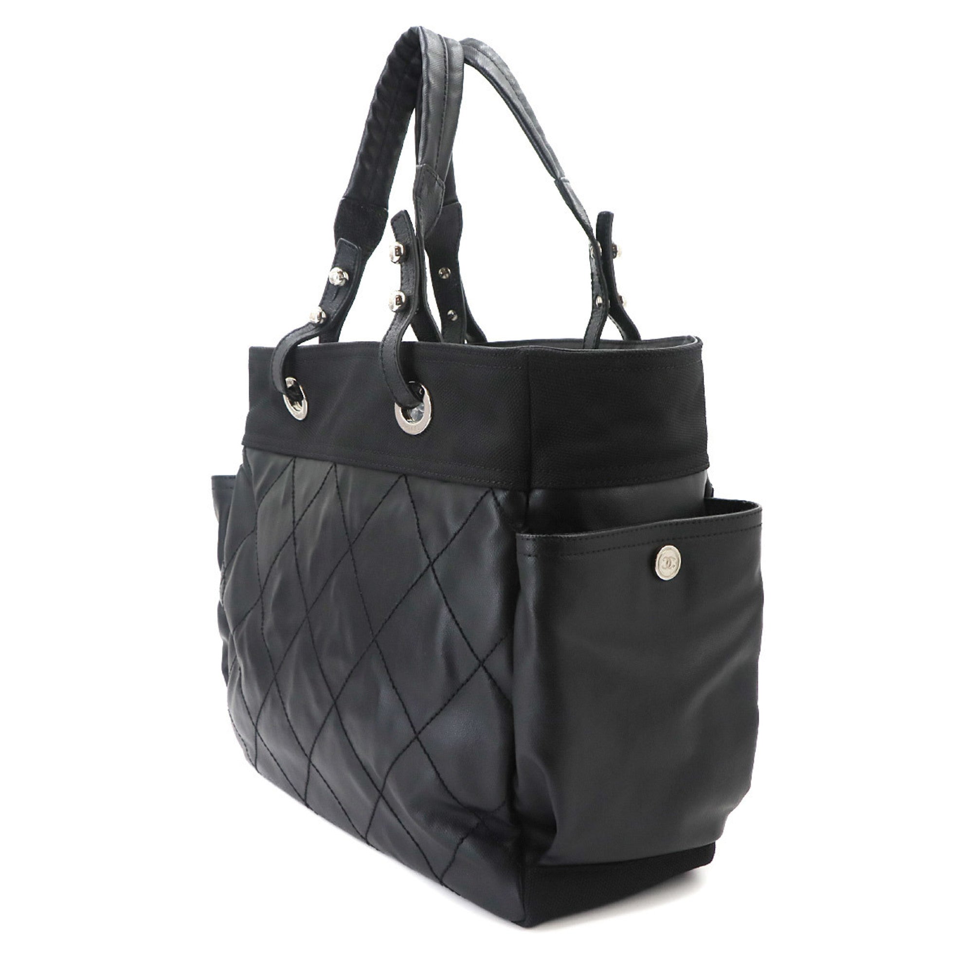 Chanel Black Nylon Pvc Leather Handbag Tote Bag (Pre-Owned)