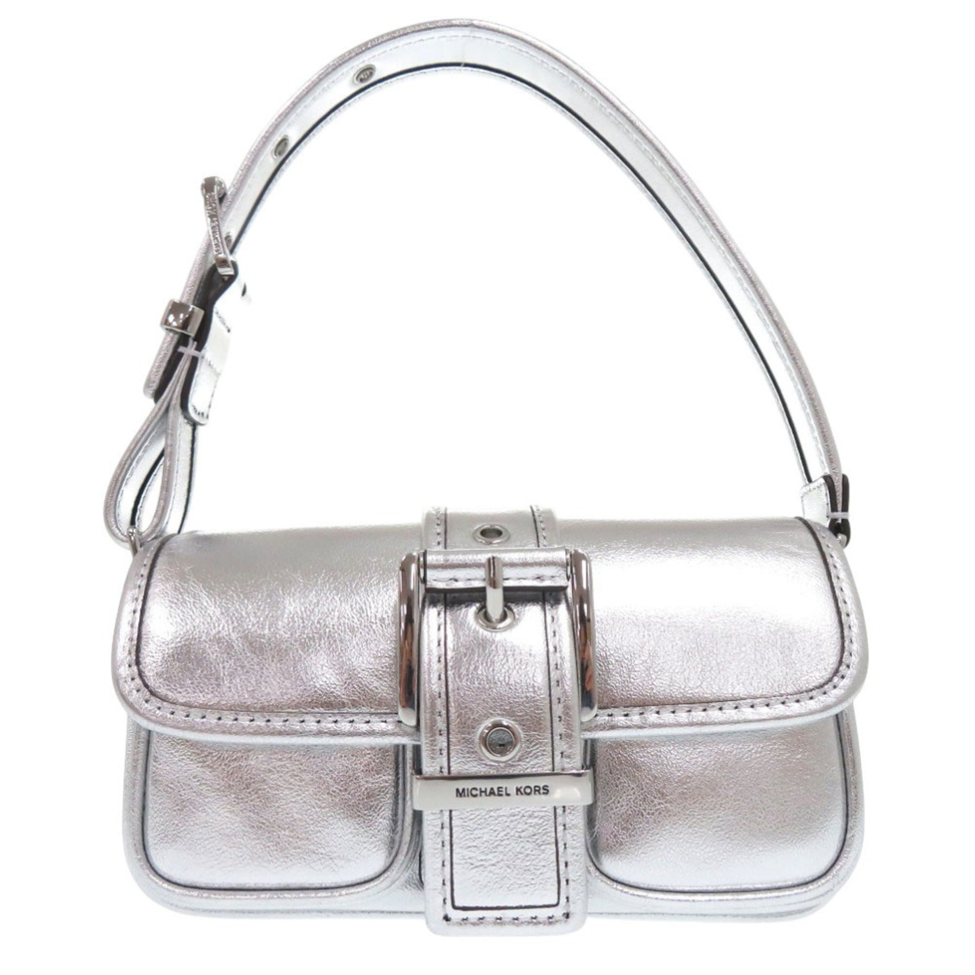 Michael Kors Metallic Silver Leather Shoulder Bag (Pre-Owned)