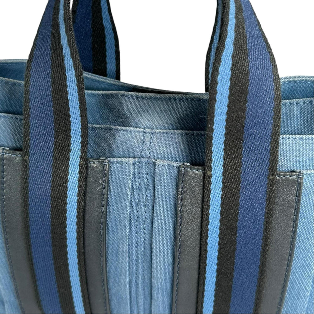 Hermes Black Blue Canvas Handbag Tote Bag (Pre-Owned)