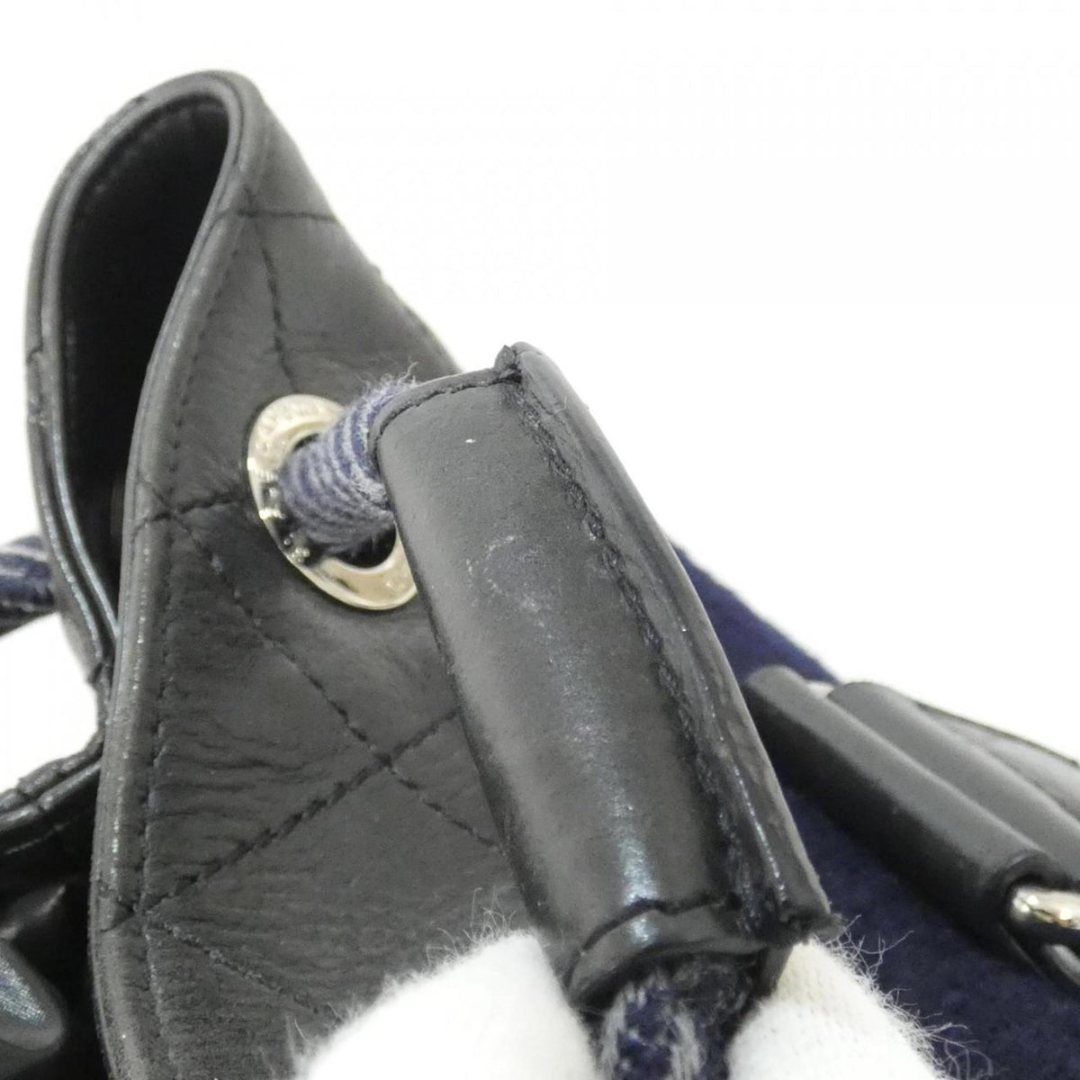 Chanel Black Navy Wool Leather Shoulder Bag (Pre-Owned)