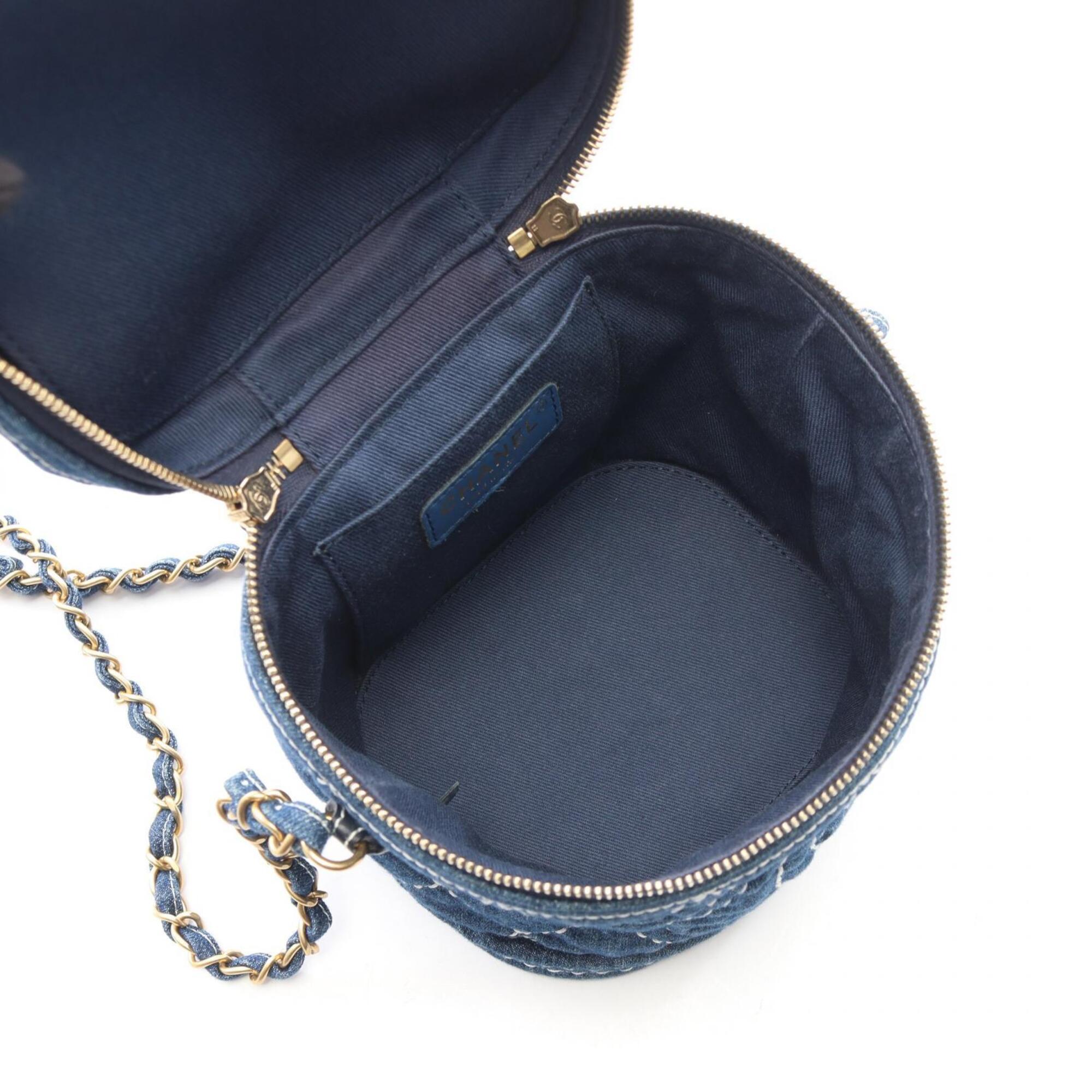 Chanel Denim Navy Denim Leather Handbag Shoulder Bag Vanity Bag (Pre-Owned)