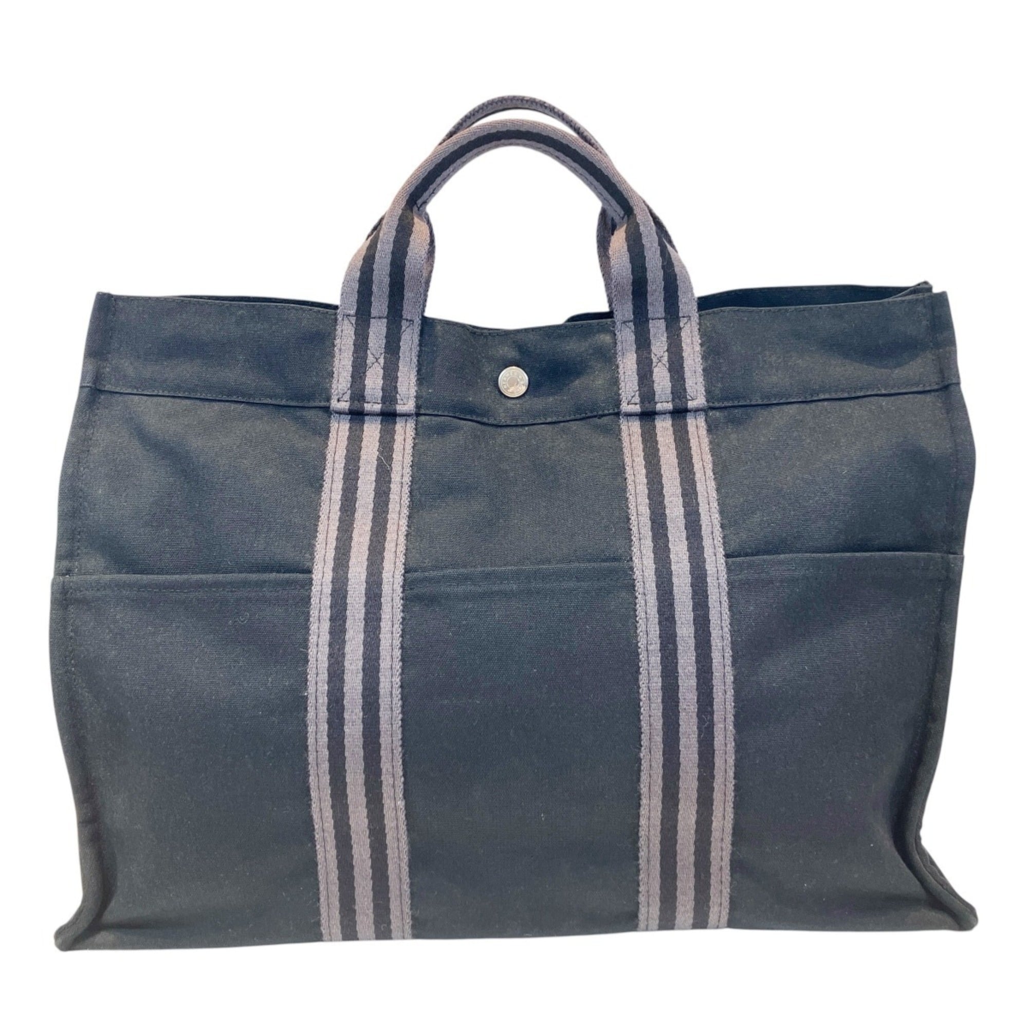 Hermes Black Gray Canvas Tote Bag (Pre-Owned)