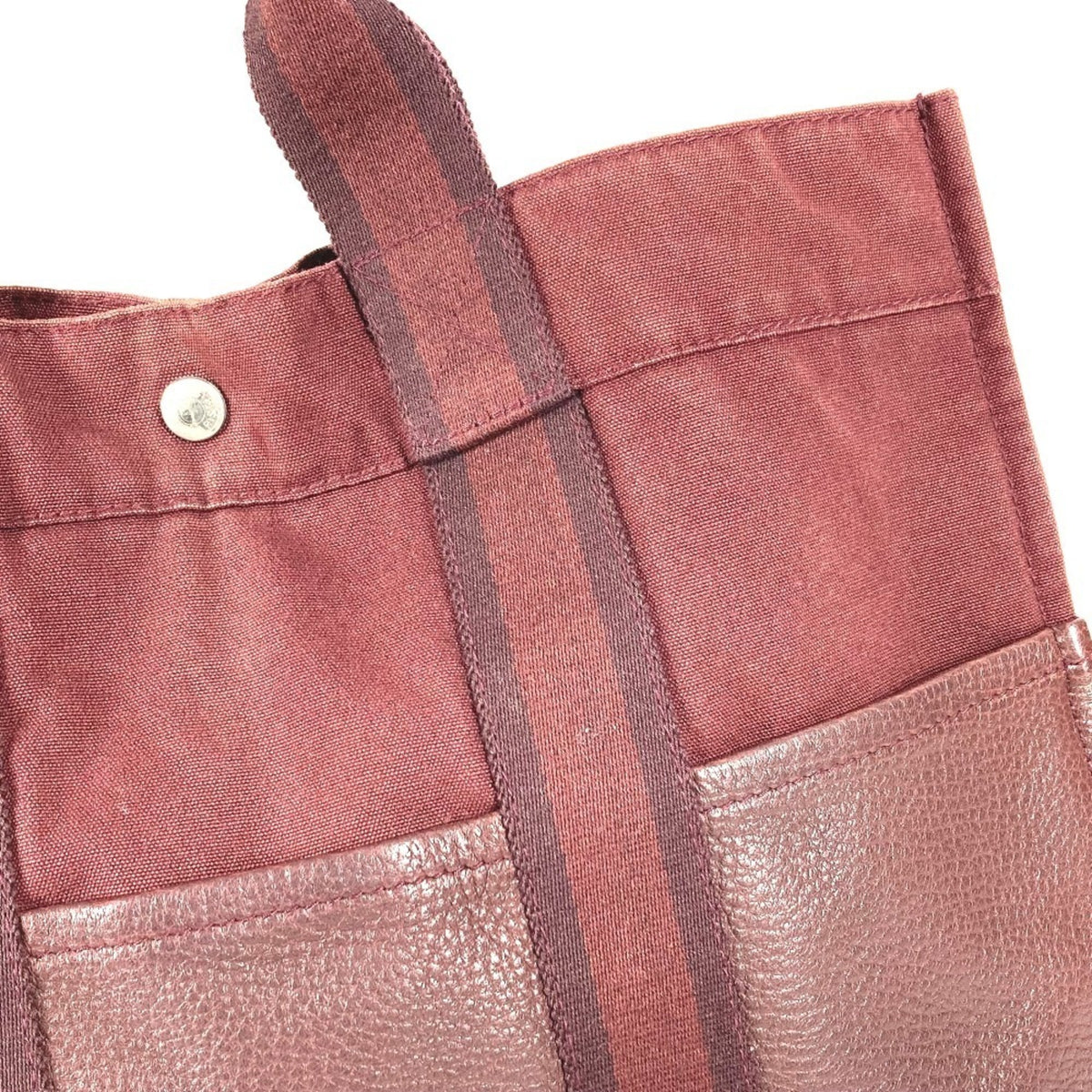 Hermes Wine Cotton Leather Handbag Tote Bag (Pre-Owned)