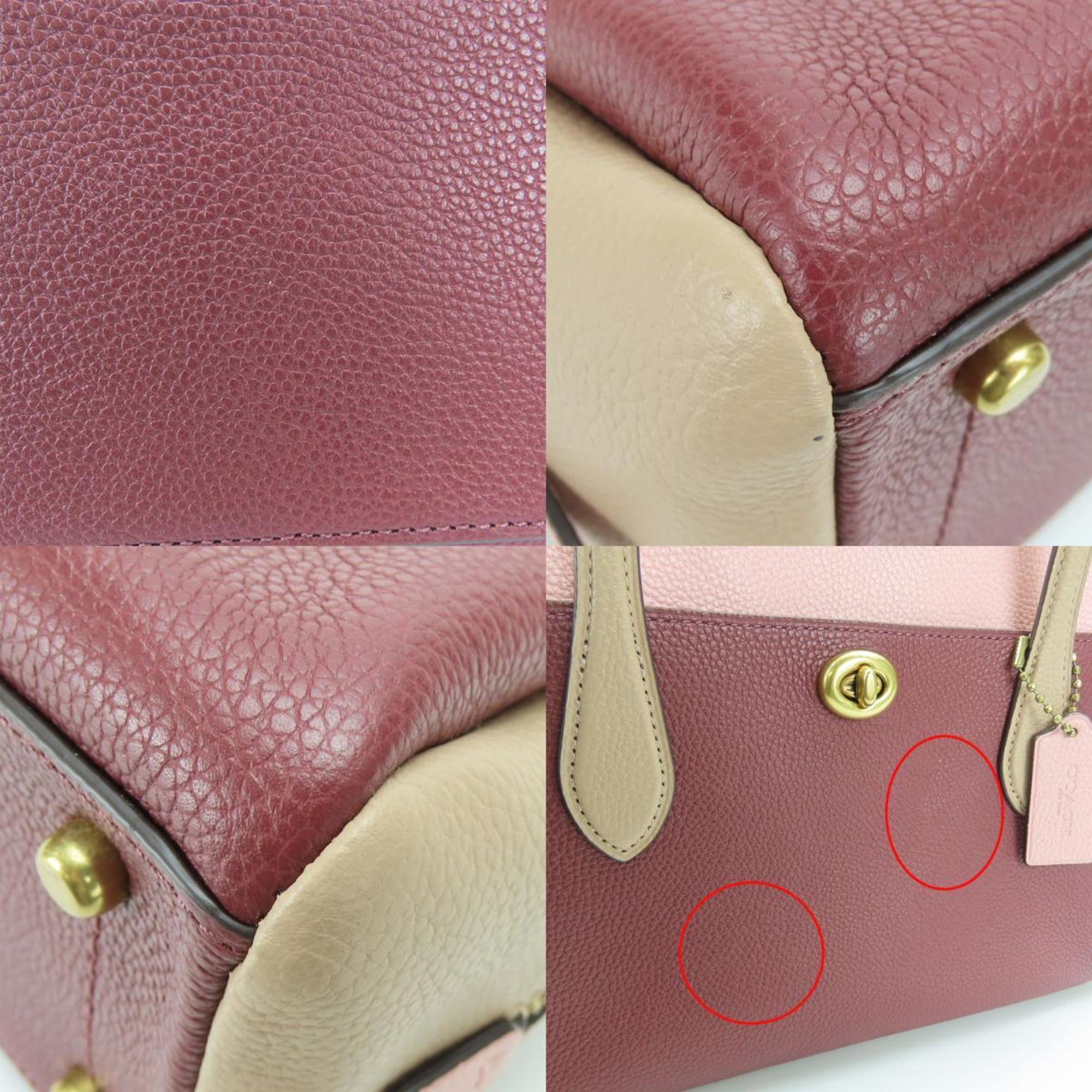 Coach Beige Multi-Color Pink Wine Leather Handbag (Pre-Owned)