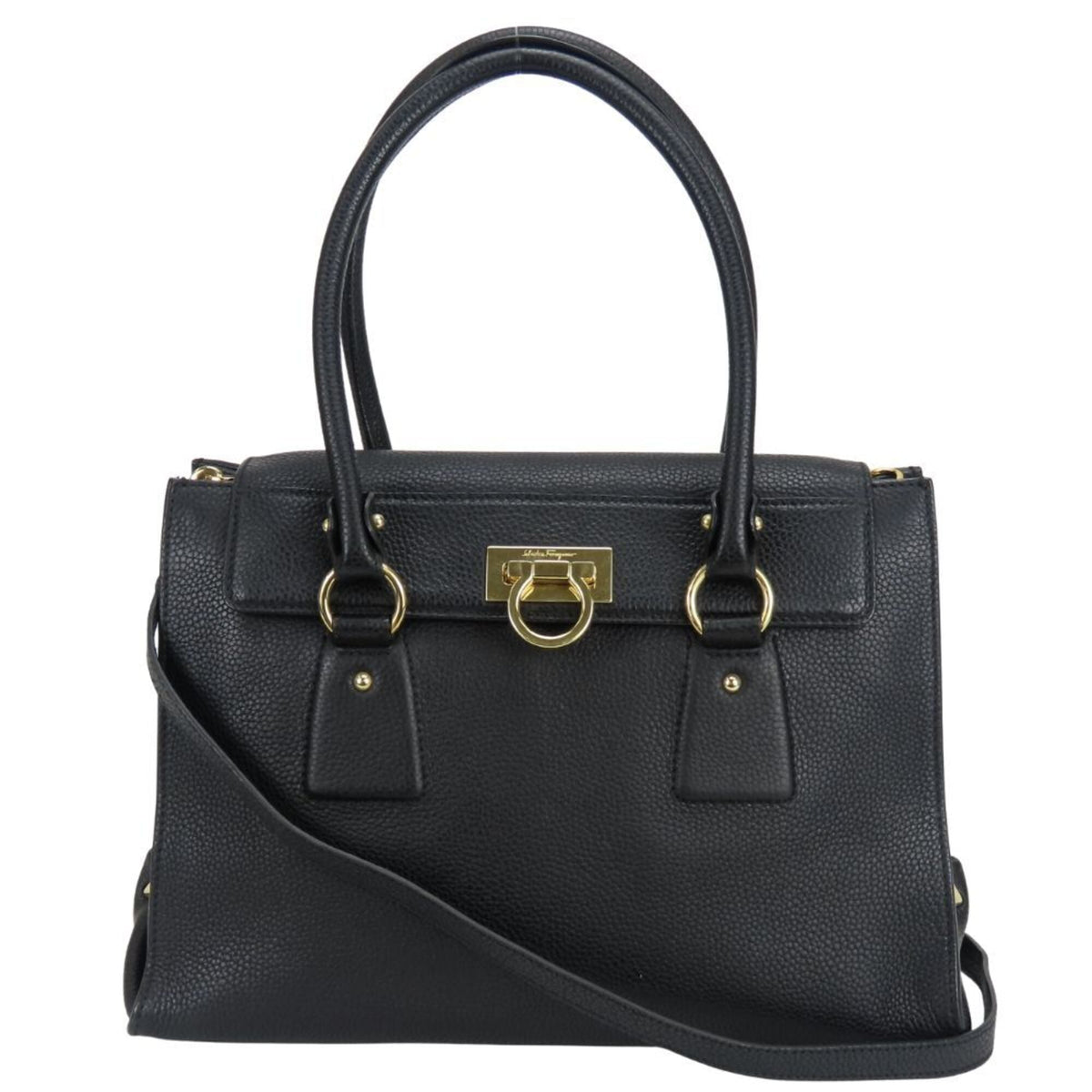Salvatore Ferragamo Gancini Black Leather Handbag Shoulder Bag (Pre-Owned)