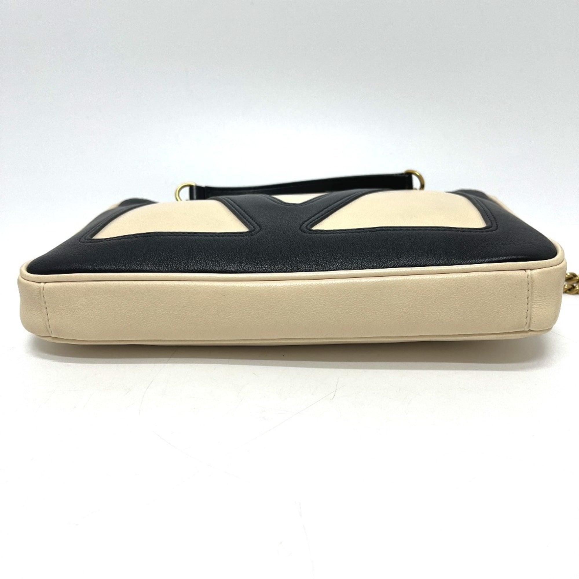 Valentino Beige Black Leather Handbag Shoulder Bag (Pre-Owned)